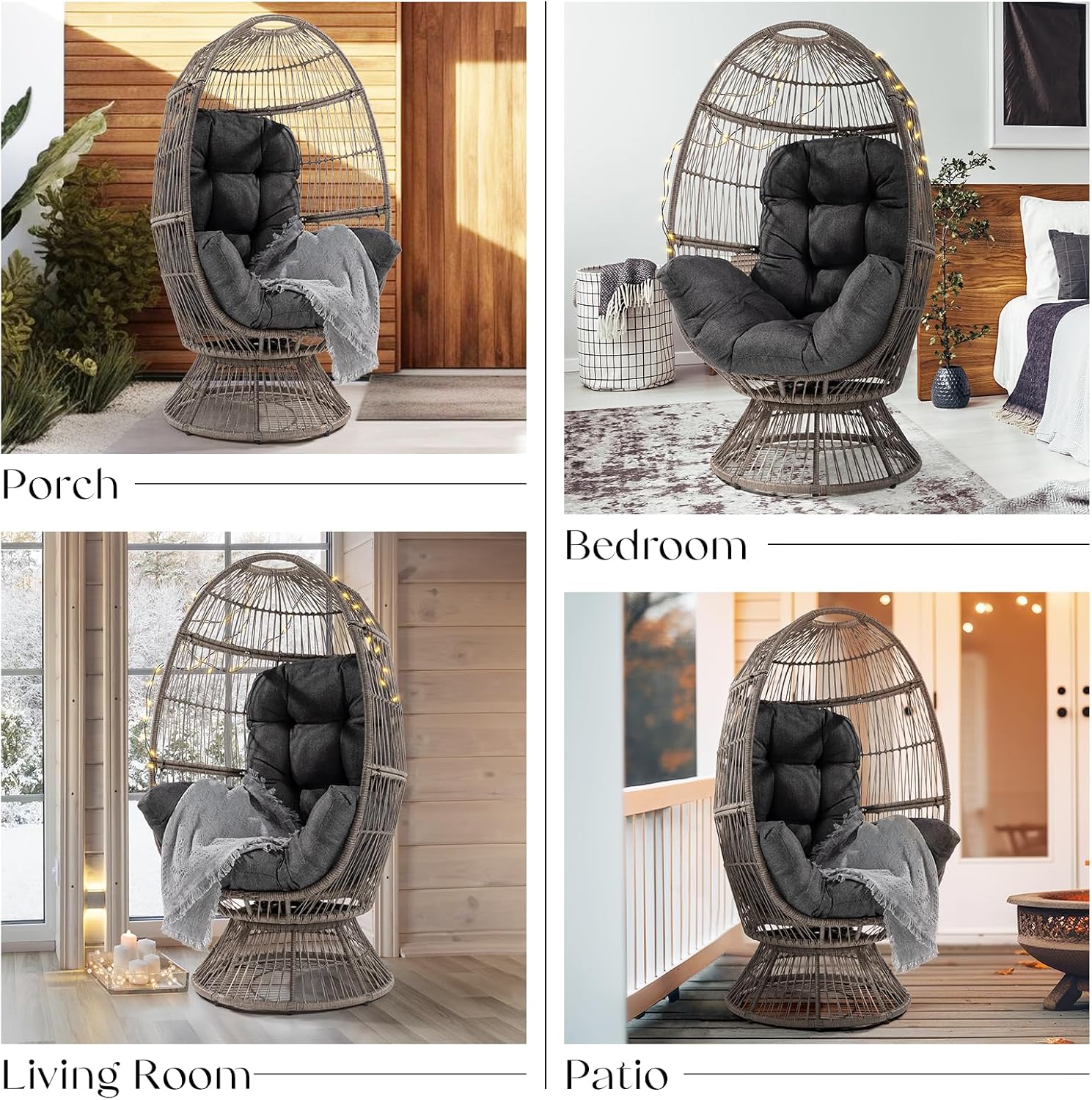 Bme Heavy Duty 400 lbs Capacity Wicker Egg Chair for Outside & Indoor, 360 Degree Smooth Swivel Mechanism, UV 2000 Hours Material with Flame Retardant Tested Cushion, Durable Against Water, Weather