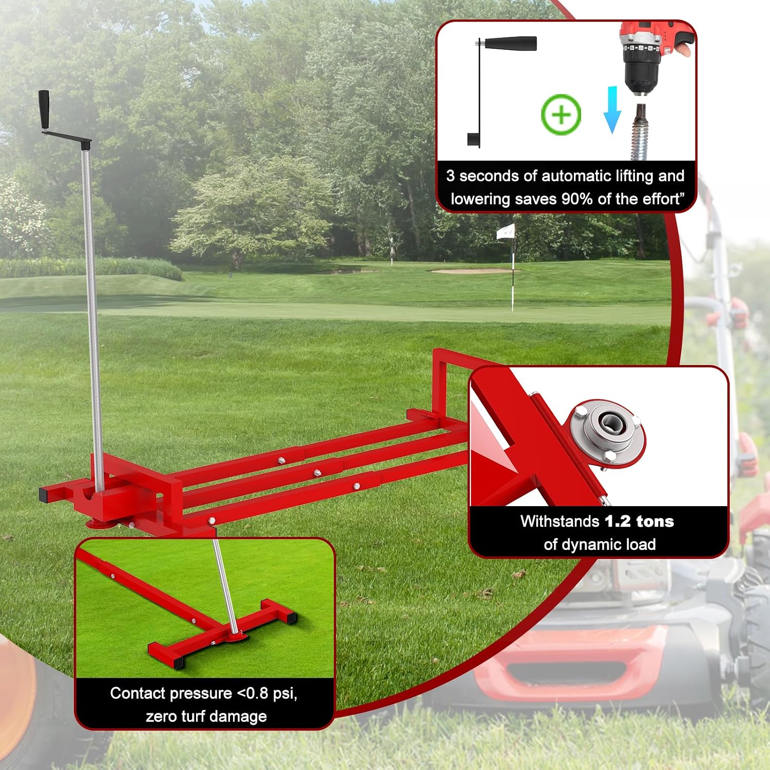 Lawn Mower Lift,Lawn Mower Jack Lift for Riding Mowers,Easy to Install, Safe and Stable.Ridding Mower Lift with telescoping Feature Holds up to 1400 lbs, Rust-Resistant Finish. (Classic Red)