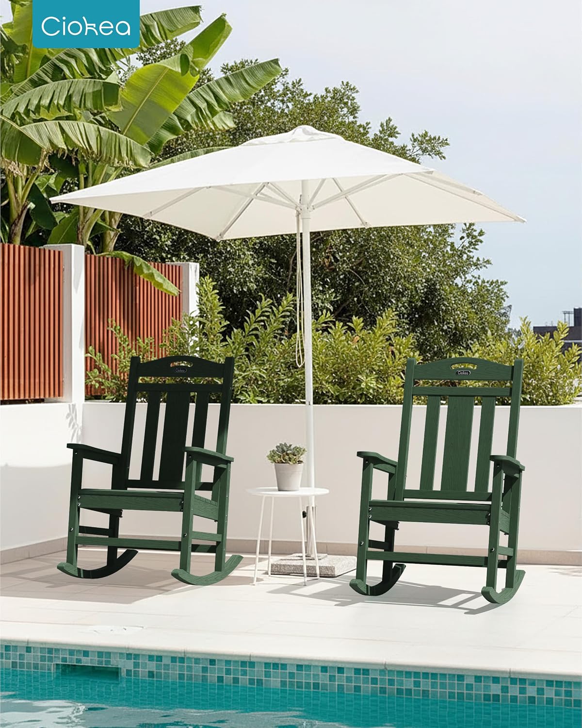 Ciokea Oversized Outdoor Rocking Chairs Set of 2, 380lbs Heavy-Duty Large Patio Rocker, High Back Cozy Porch Chairs, Weather Resistant Patio Rocking Chairs for Outside, Fire Pit, Deck, Forest