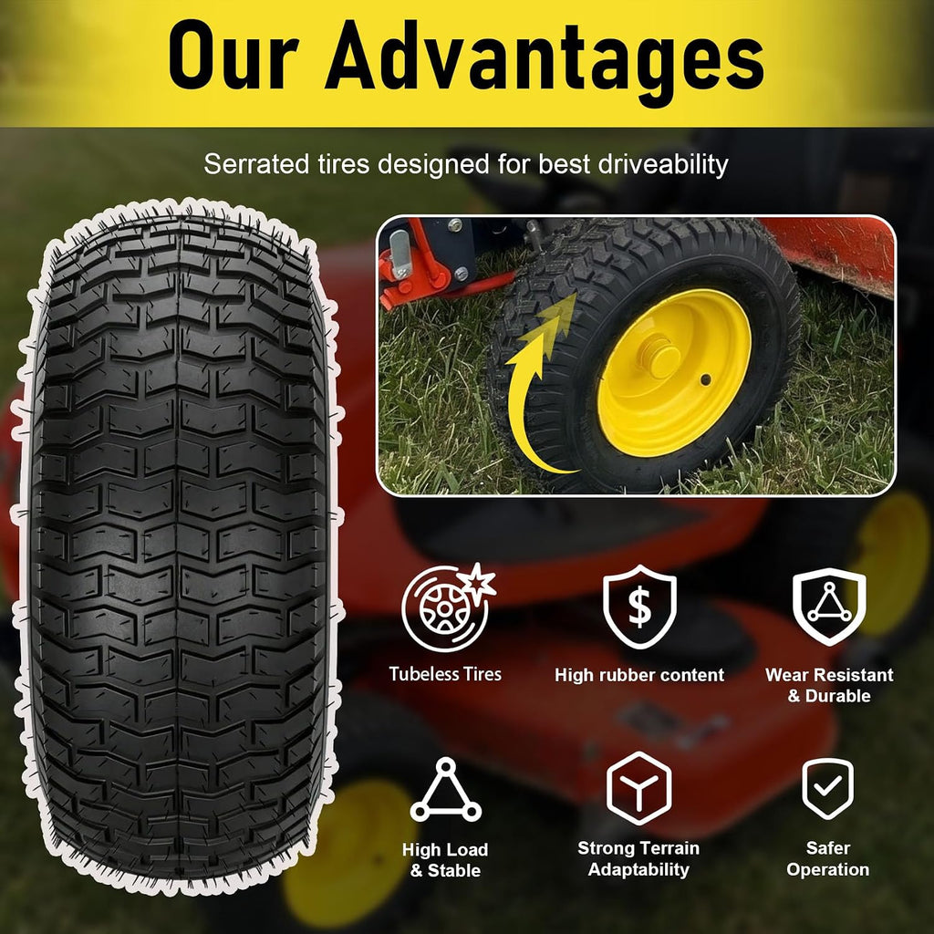 2Pcs 20x10.00-8 Lawn Mower Tires, Rear Tire and Wheel Assemblies for Riding Lawn Mowers, 4-Ply Tubeless Turf-Friendly Tires with 3/4' Borehole, 3.5' Offset Hub and 3/16' Keyway, 1190LBS Load Capacity