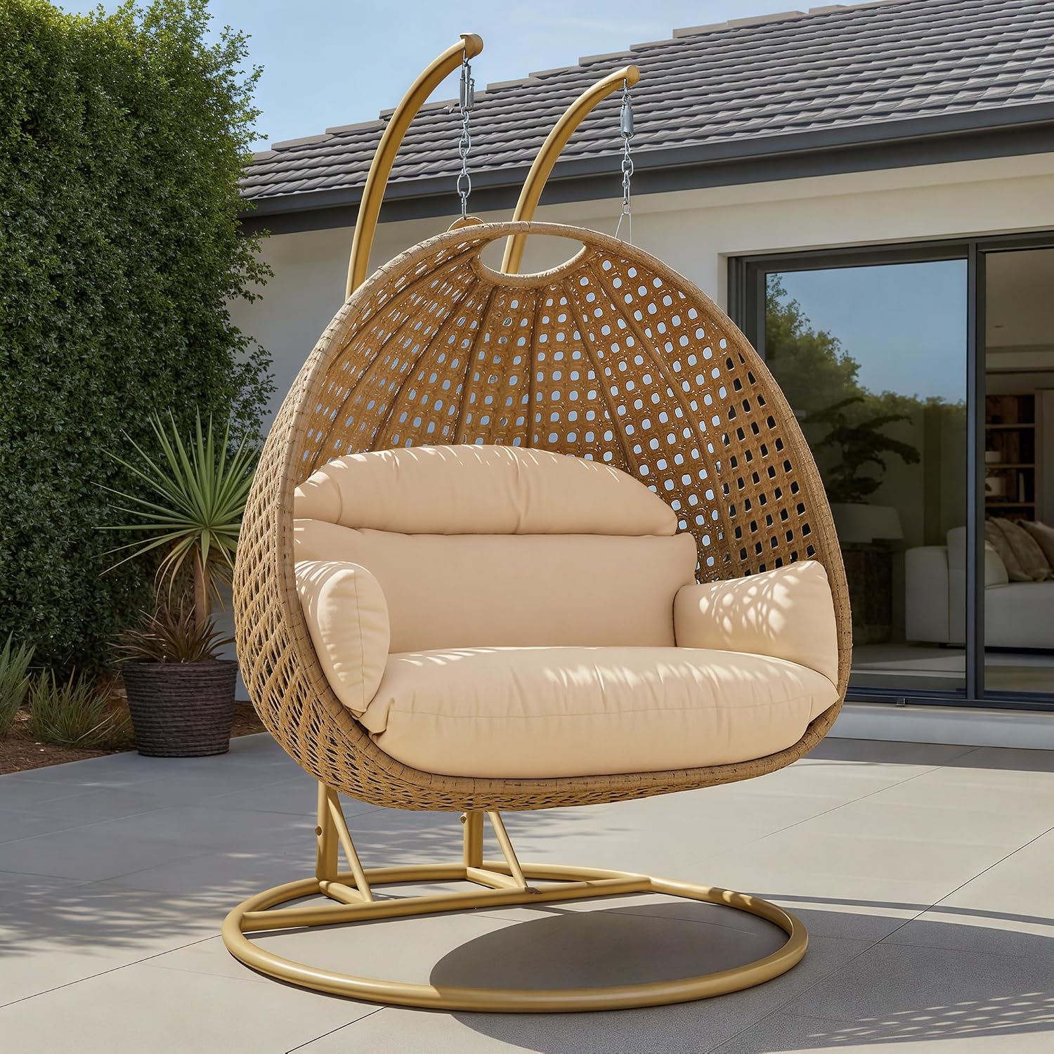 LeisureMod 2-Person Hanging Egg Chair Cushion, Quick-Drying Fabric with Soft Cotton Filling, Weather-Resistant Outdoor Seat Cushion, Machine Washable, Cream