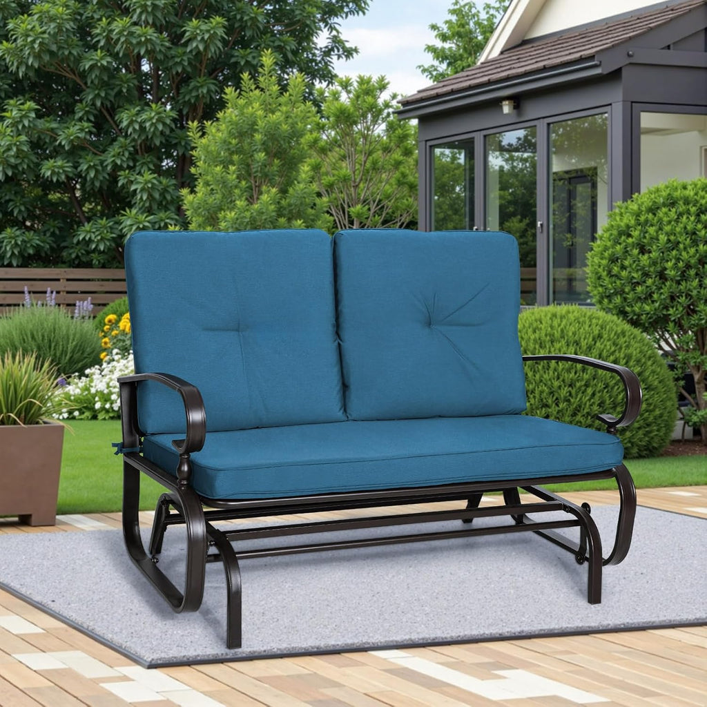Incbruce Outdoor Swing Glider Rocking Chair Patio Bench for 2 Person, Garden Loveseat Seating Patio Steel Frame Chair Set with Cushion, Peacock Blue