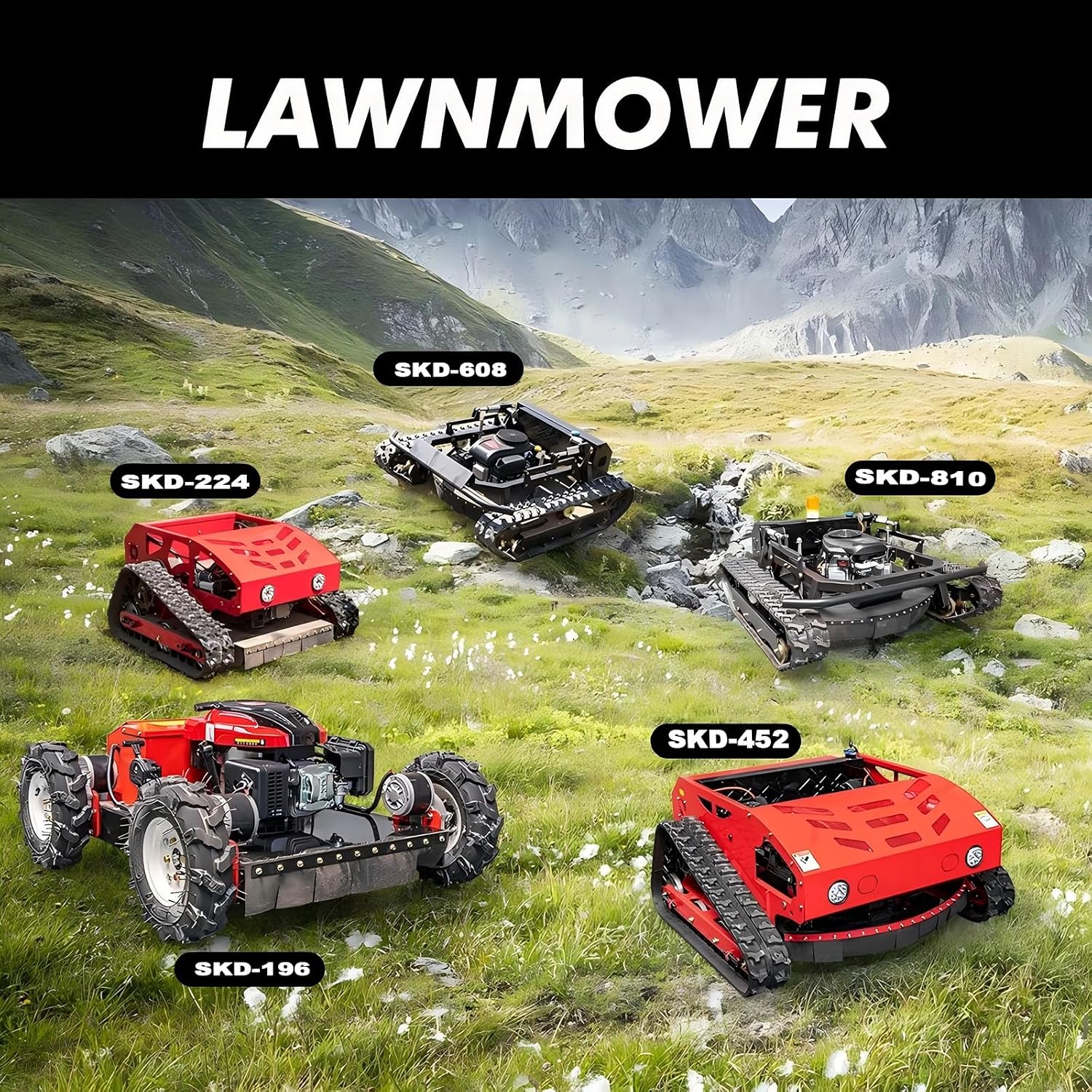 Remote-Controlled Robotic Lawnmower with A 22hp High-Horsepower Engine and a 48v Brushless Motor; an All-Terrain, Off-Road Lawnmower(SKD-608-90)