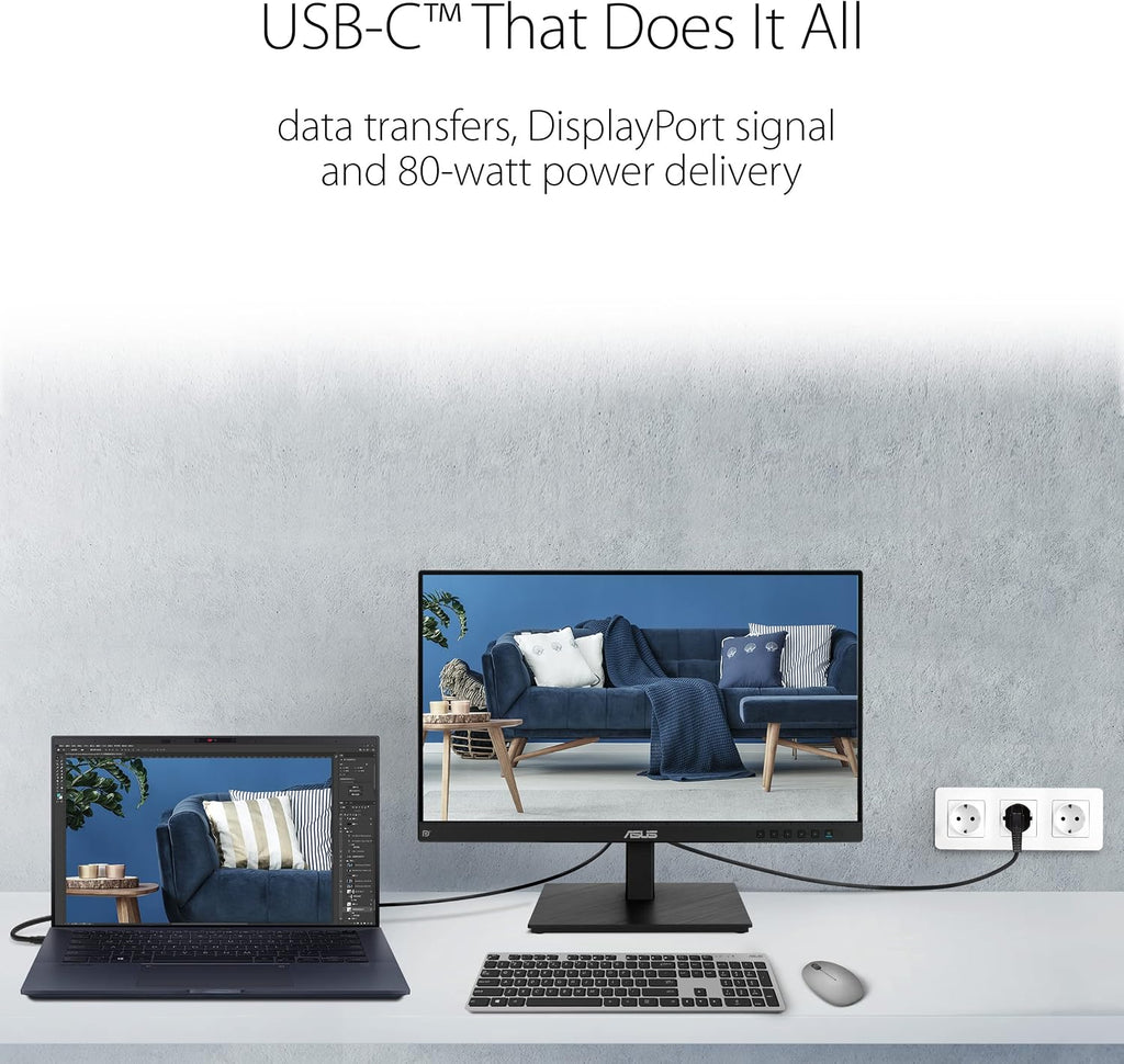 ASUS 24' 1080P Multi-Touch Monitor (BE24ECSBT) - Full HD, IPS, 10-Point Touch, IPS, Eye Care, USB-C with Power Delivery, HDMI, DisplayPort Daisy Chain, Height Adjustable, VESA Wall Mountable