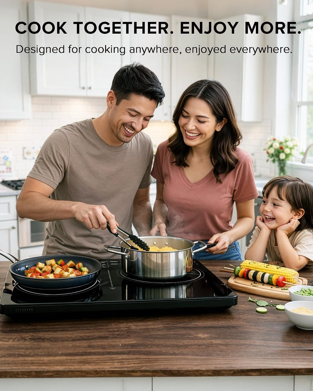 Nuwave PIC Double Portable Induction Cooktop, 900W/1500W/1800W Options, Two 8' Heating Zones, 106 Precise Temperatures from 50°F–575°F in 5°F Increments, Shatter-Resistant Ceramic Glass