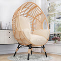 Oversized Wicker Egg-Chair Outdoor Indoor Rattan Patio Egg Lounge Chairs with Cushion 500lbs Capacity for Living Room, Balcony, Backyard(Beige)