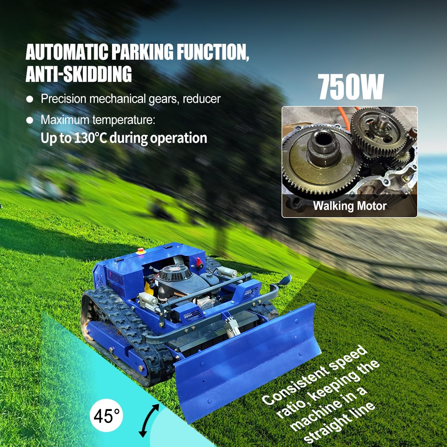 AIWEIYA-Remote Control Lawn Mower,Oil-Electric Hybrid Crawler Track Mower,1.1-5.9 Inch Cutting Height Professional Landscape and Estate Mower for 100% Slope(45°) Large Turf Grass Cutting