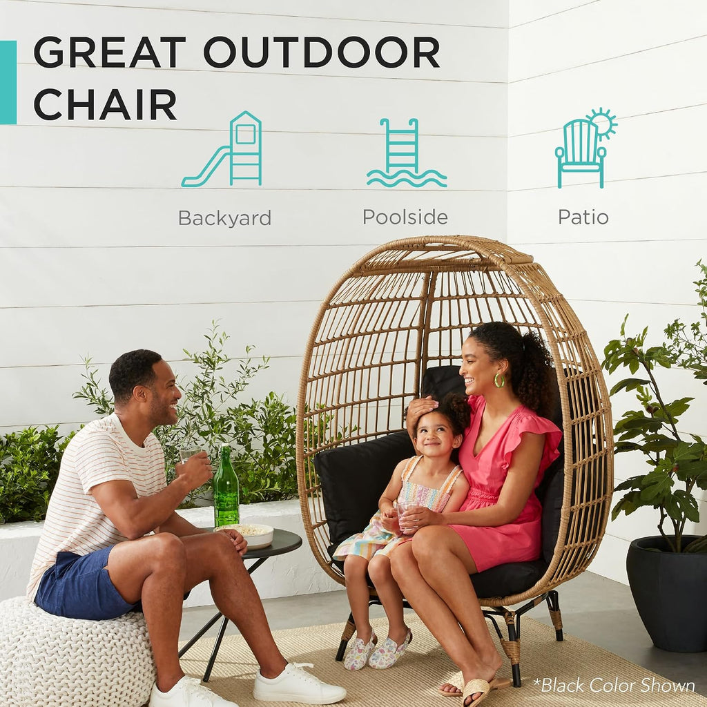 Best Choice Products Wicker Egg Chair, Oversized Indoor Outdoor Lounger for Patio, Backyard, Living Room w/ 4 Cushions, Steel Frame, 440lb Capacity - Gray/Heather Gray