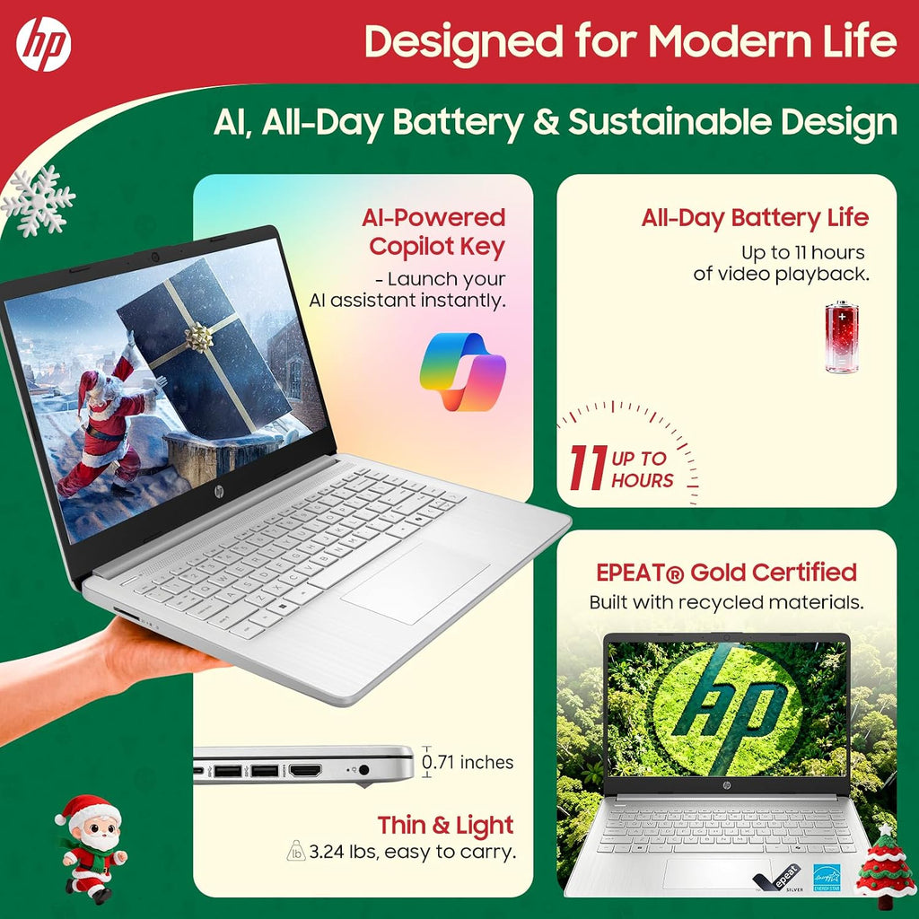 HP 2025 14' Laptop Computer for Business & Student, Intel Processor N150, 16 GB RAM, 384 GB Storage(128GB UFS+256GB MSD), AI Copilot, Wi-Fi 6, Windows 11 Pro, Thin & Light, Up to 11-Hour Battery Life