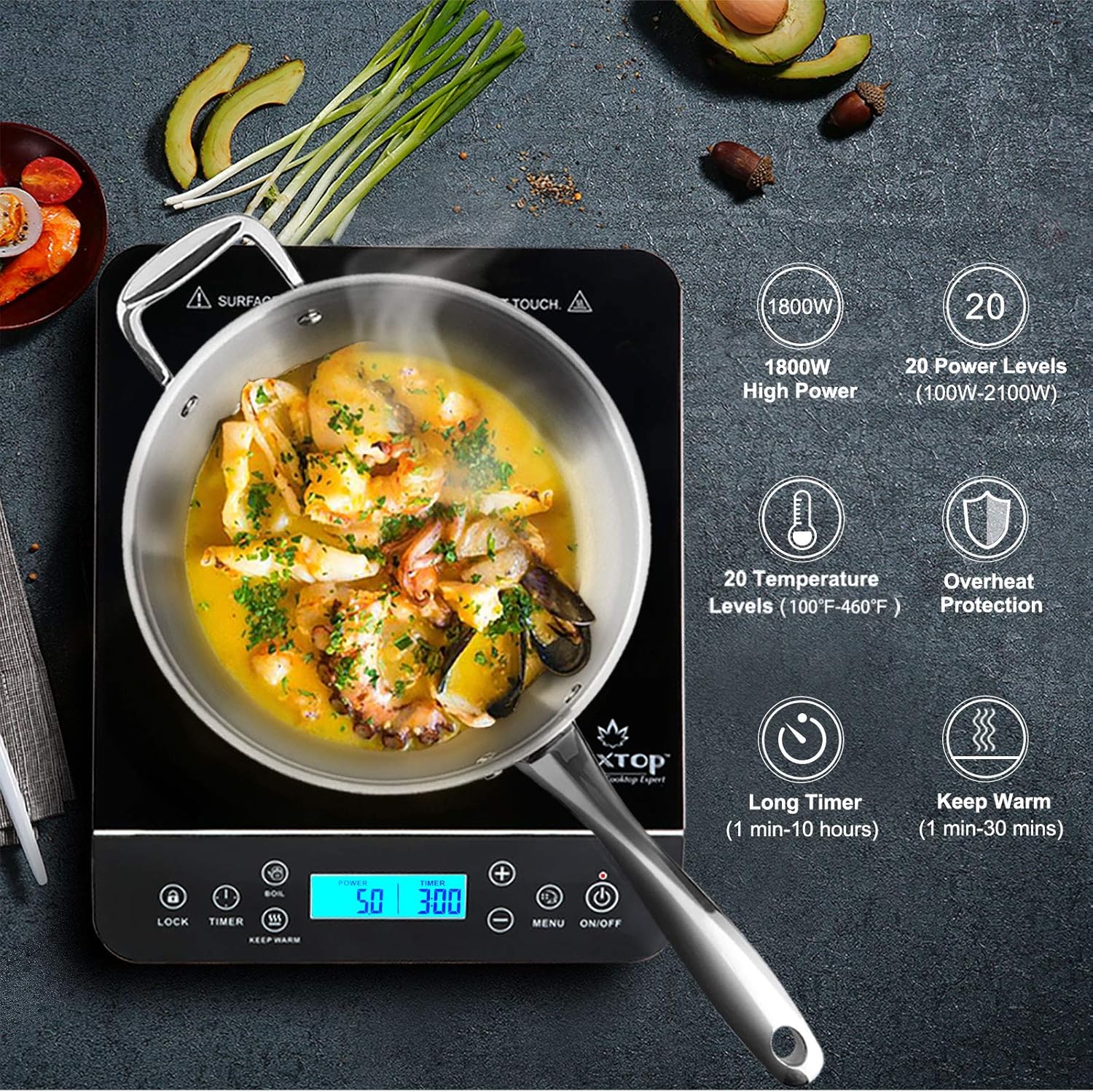 Duxtop Portable Induction Cooktop, 1800 Watts, Silver 9600LS/BT-200DZ & Professional Stainless Steel Sauce Pan with Lid, Kitchen Cookware, Induction Pot with Impact-bonded Base Technology, 2.5 Quart