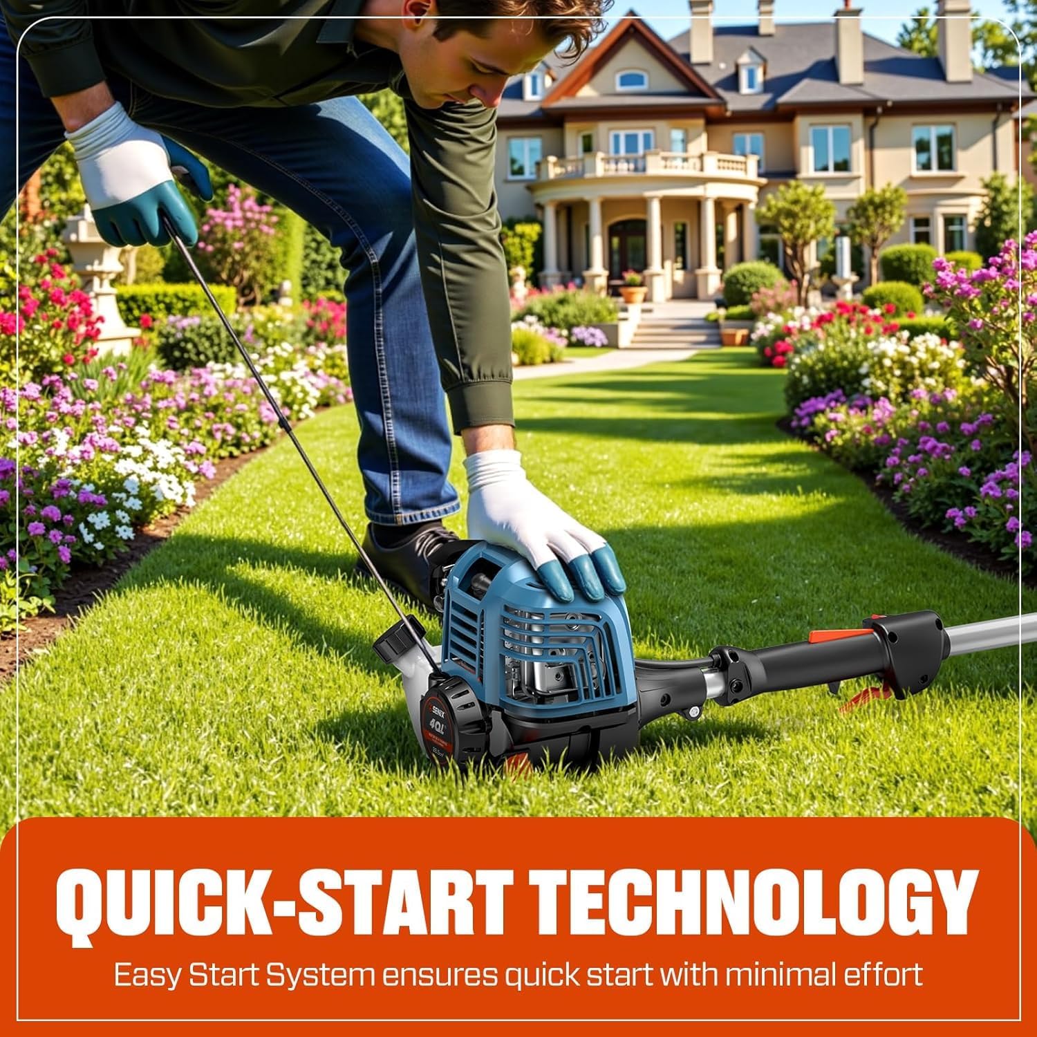 SENIX 17-Inch 26.5 cc Gas Weed Wacker, 20-Inch 144 cc 4-Cycle Gas Lawn Mower, 26.5cc Gas Leaf Blower and 16' Corded Chainsaw Kit