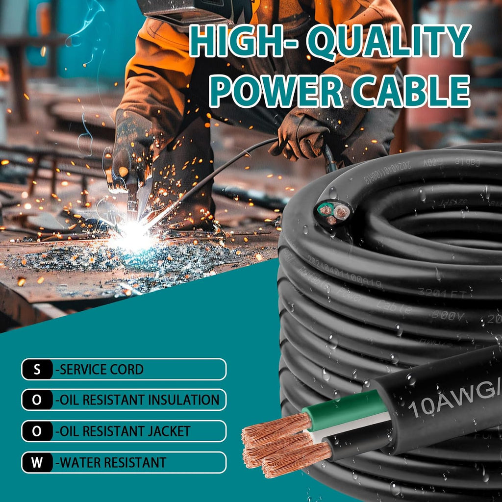 12/3 SOOW Wire 250FT, 12 AWG 600V SOOW Bulk Cable, 12 Gauge 3 Conductor Portable Power Cable, Extension Cord for Welder,Generator,Portable Light,Circuits,EV Car Charger,Motor Lead
