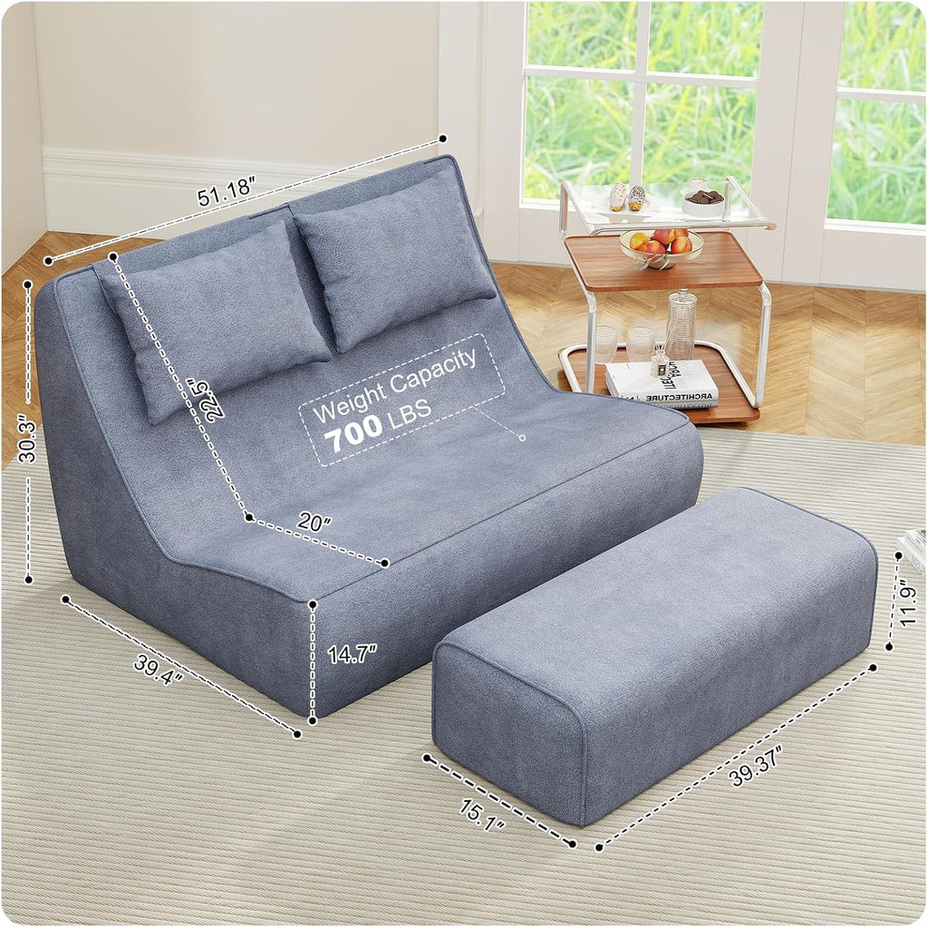 Giant Bean Bag Chair for Adults - Indoor Chaise Lounge with Pillows & Ottomans, All-in-One Sponge Design, Upholstered Loveseat Floor Sofa Chair for Reading, Gaming, Napping, and Movies (SlateGray)