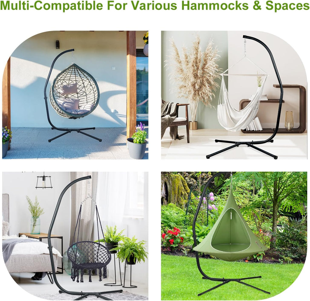 Hammock Chair Stand Only, Heavy Duty Steel C-Stand with Spring Hook, Max Load 300lbs, for Indoor, Outdoor, Black