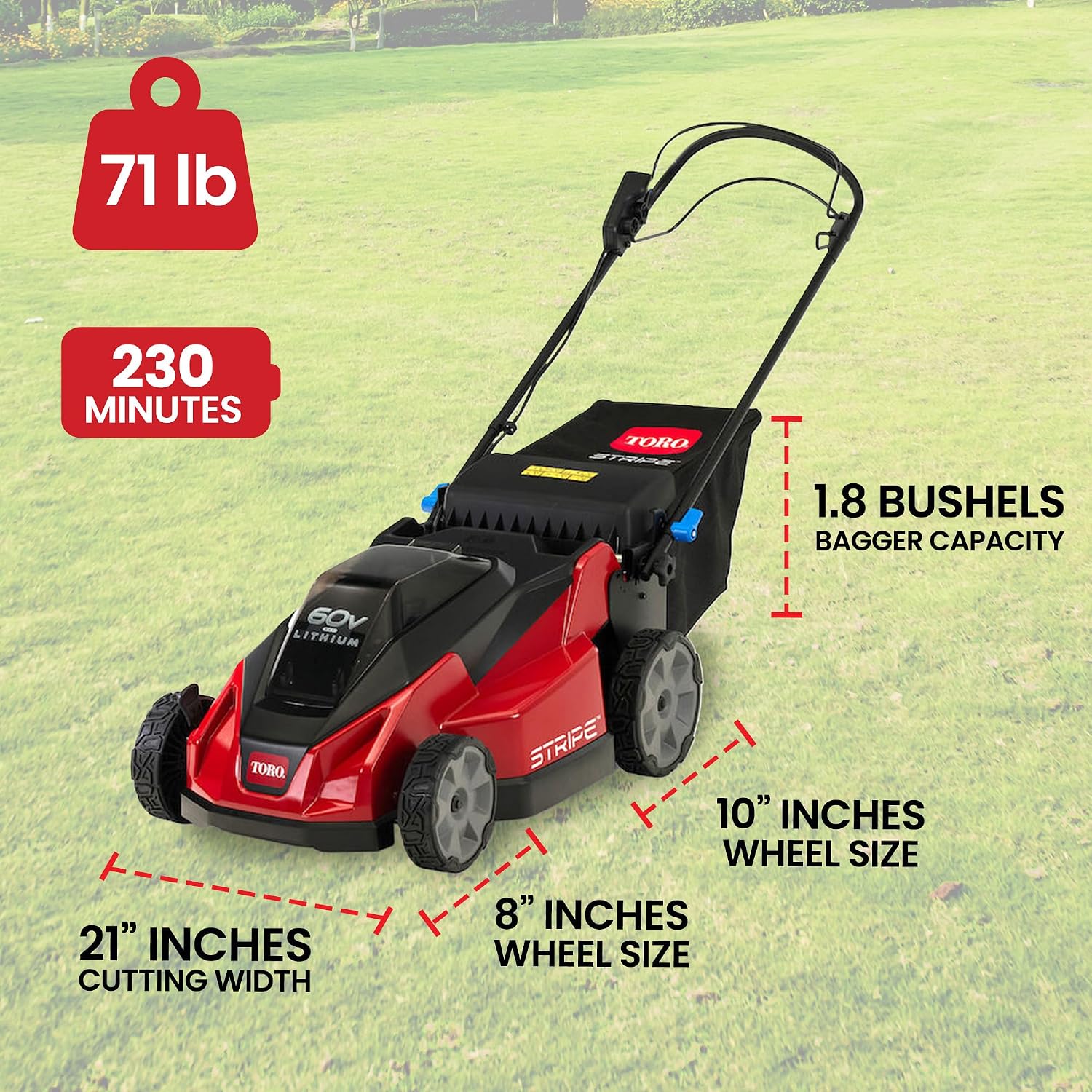 Toro Lightweight Foldable 60-Volt 21-Inch Deck Stripe Cordless Electric Battery Self Propelled Walk Behind Lawn Mower w/Adjustable Speed & Cut Height