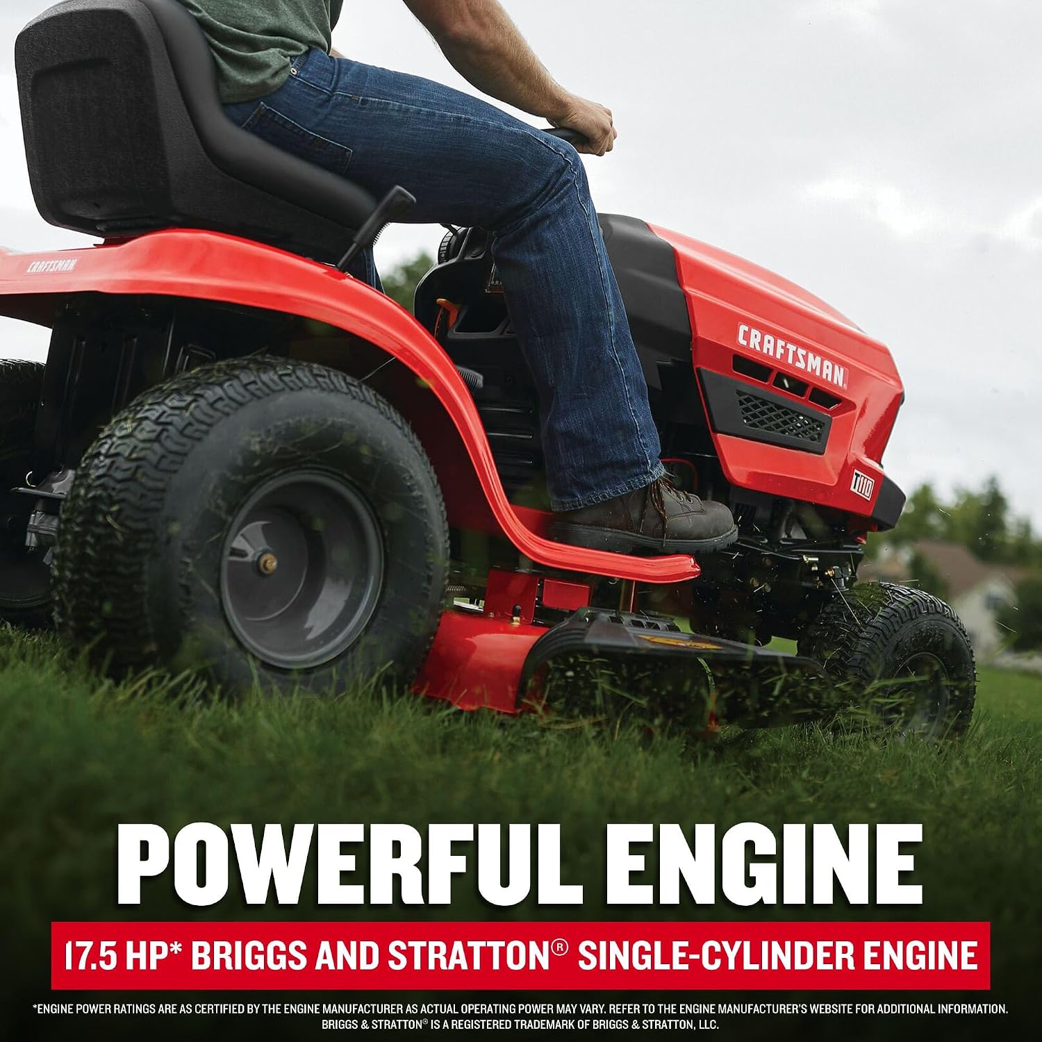 CRAFTSMAN 42' Gas Riding Lawn Mower with 17.5 HP* Briggs and Stratton Single-Cylinder Engine, Gas Lawn Tractor with 7-Speed Transmission, Red/Black (13AN77XSA93)
