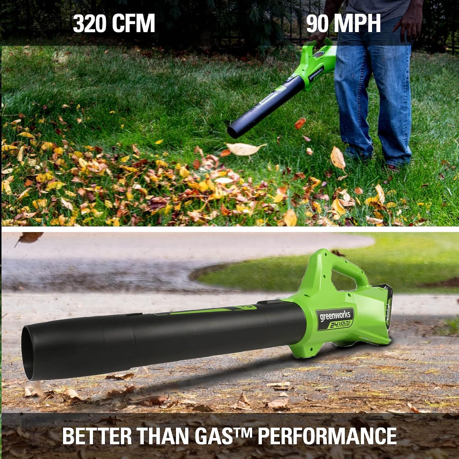 Greenworks 48V (24V x 2) Lawn Mower Combo Kit with 20' Push Mower, 12' String Trimmer, 320 CFM Blower, and Brushless 1/2' Drill Driver, and 1-1/8' Reciprocating Saw Ideal for Yard & Indoor