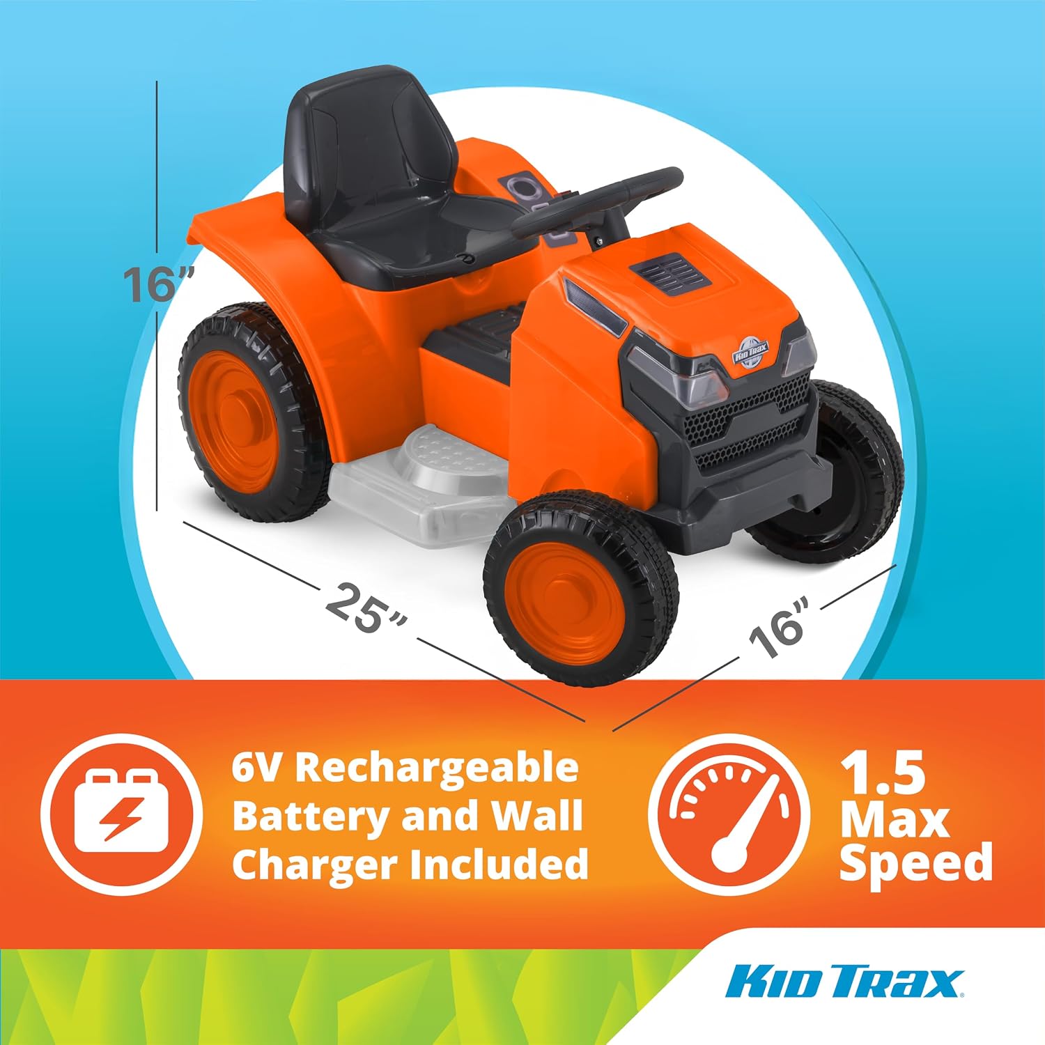 Kid Trax 6V Mow and Go Ride On Lawn Mower - Electric Cars for Kids, Toddler Outdoor Toys, Toddler Car, Kids Ride On Toys, Easy Drive, Durable, Ages 18-30 Months, Max Weight 44 lbs. 1.5 MPH