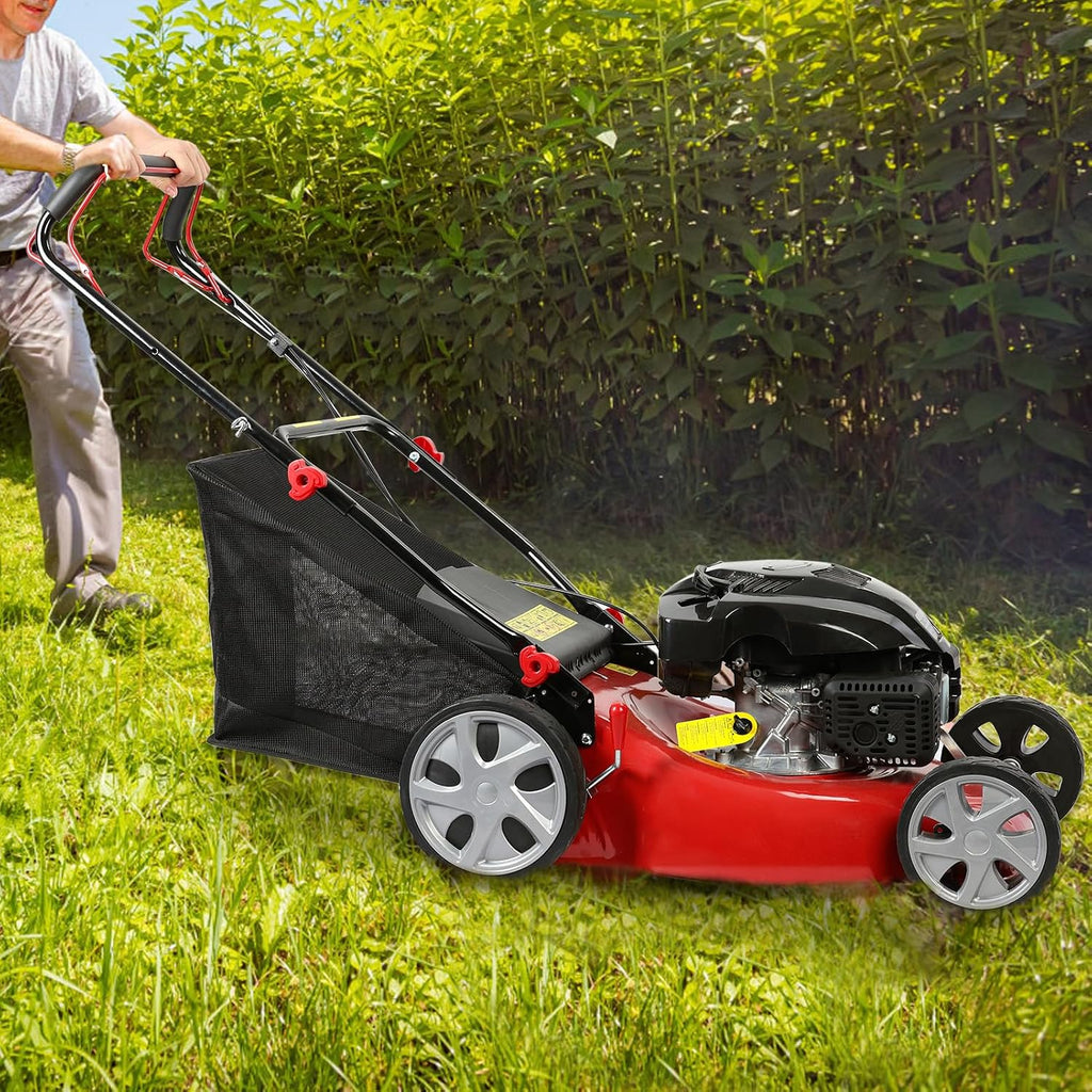 Self Propelled Gas Lawn Mower,141cc OHV Engine with Air Cooling, 20' Steel Deck, 3-in-1 Cutting System, 8-Level Height Adjustment, 20L Grass Catcher, Foldable Design Red (US Fast Arrival)