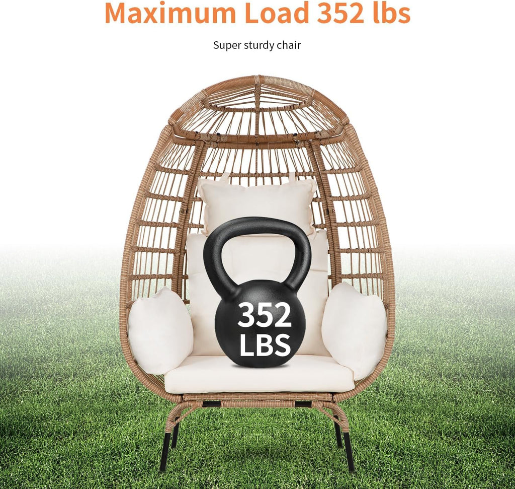 Oversized Egg Chair with Stand, Room Decor Aesthetic Reading Chair, Lounge Chairs for Outside Wicker Egg Chair, Outdoor Chairs Comfortable Rattan Chair, 352Lb Capacity Patio Chairs Outdoor Furniture