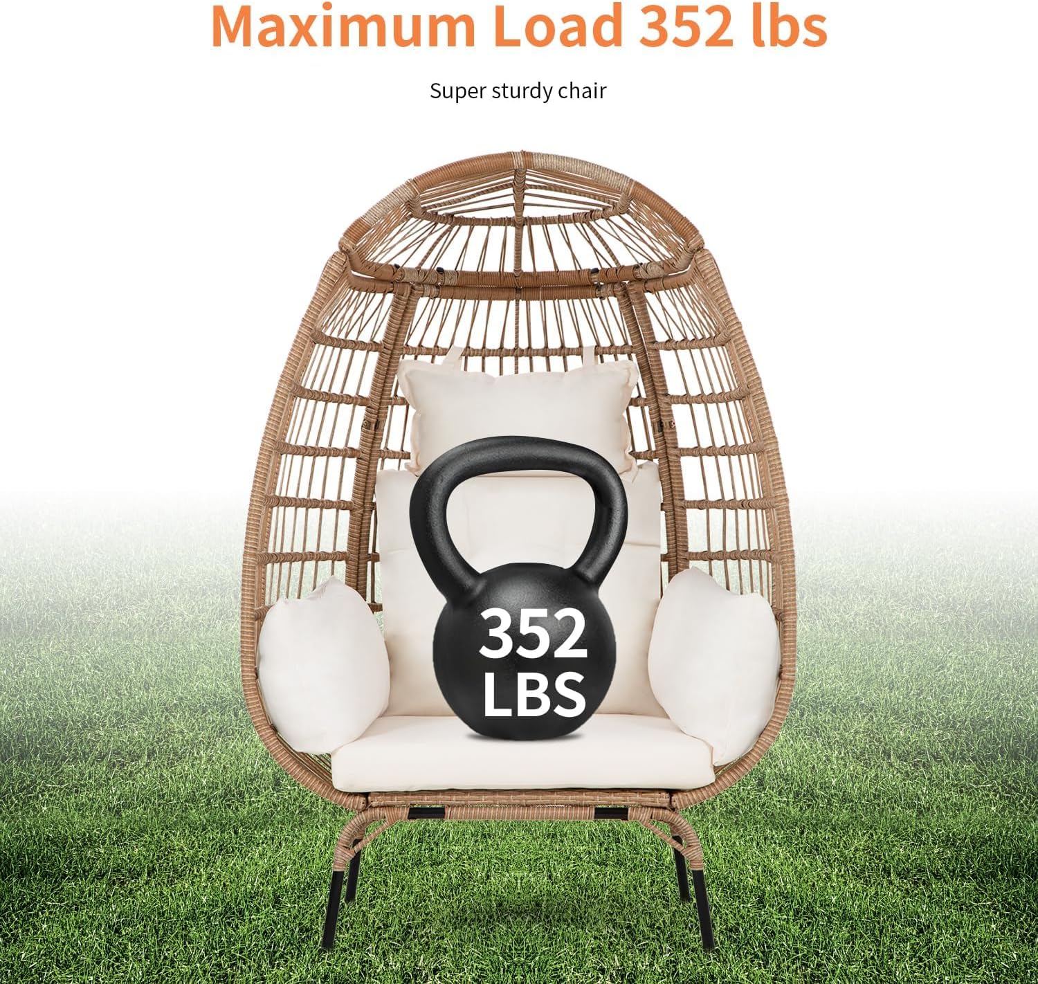 Oversized Egg Chair with Stand, Room Decor Aesthetic Reading Chair, Lounge Chairs for Outside Wicker Egg Chair, Outdoor Chairs Comfortable Rattan Chair, 352Lb Capacity Patio Chairs Outdoor Furniture