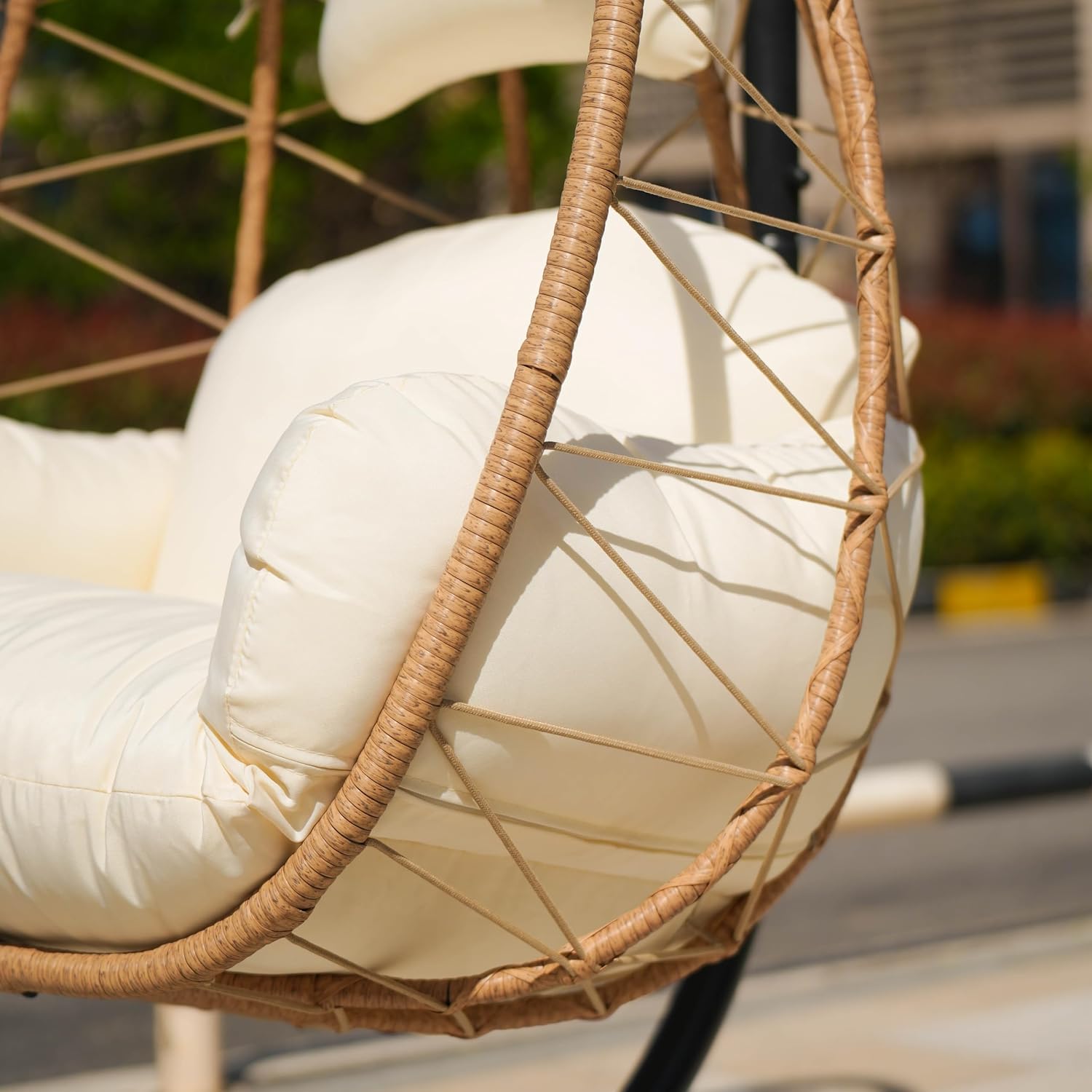 Hanging Egg Chair with Stand Indoor Swinging Chair Outdoor Hammock Egg Chair for Patio, Bedroom, Garden and Balcony (Milky White, Small)