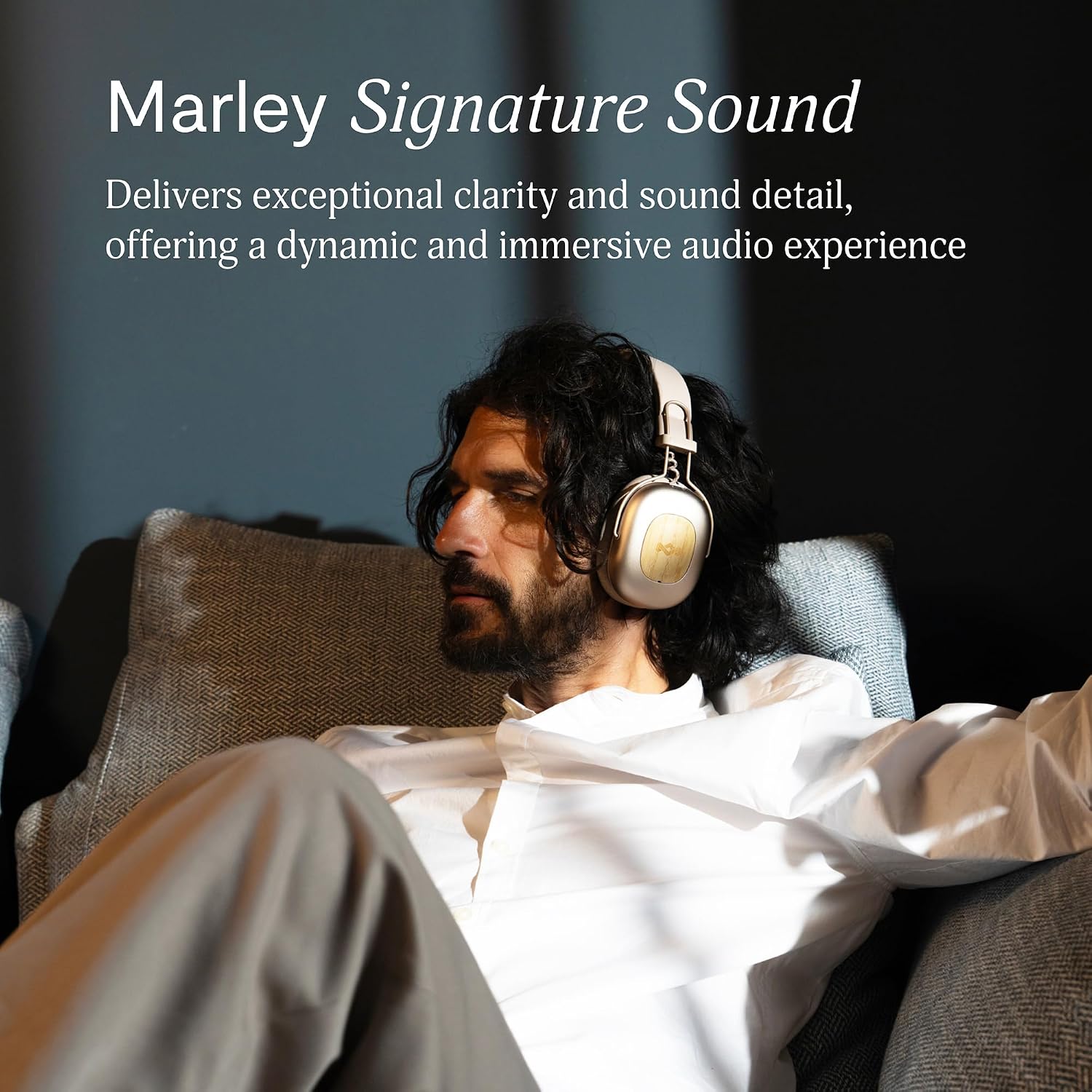 House of Marley Positive Vibration Rebel Wireless ANC Headphones - Over Ear Bluetooth Earphones with Adaptive Noise Cancelling, 130 H Playtime, IPX5, Sustainable Materials (Cream)