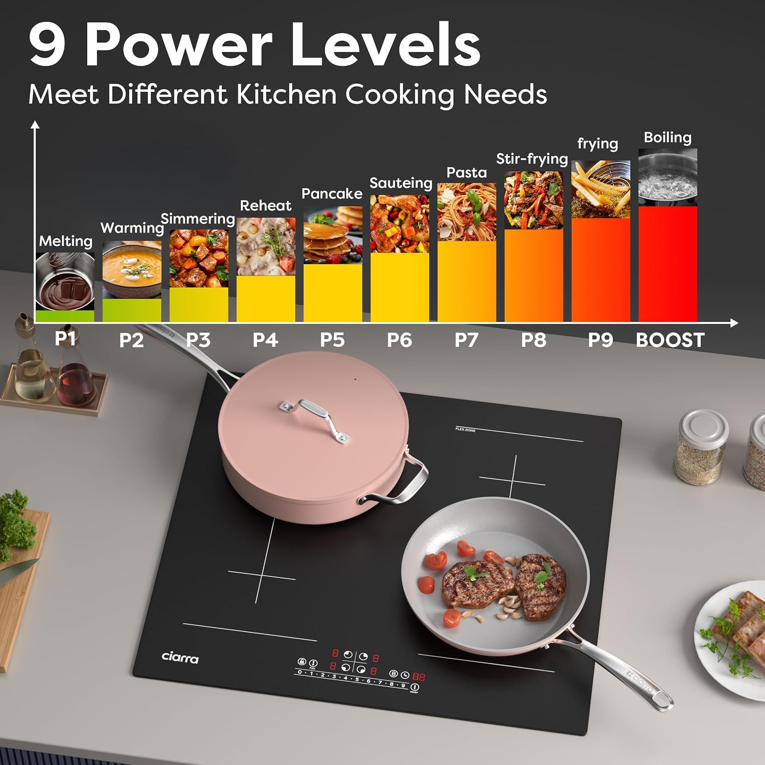 CDV 7200W Built-in Induction Cooktop 4 Burners, 24 Inch Electric Cooktop with Bridge Function Power Booster 9 Power Levels Touch Control Timer Child Lock
