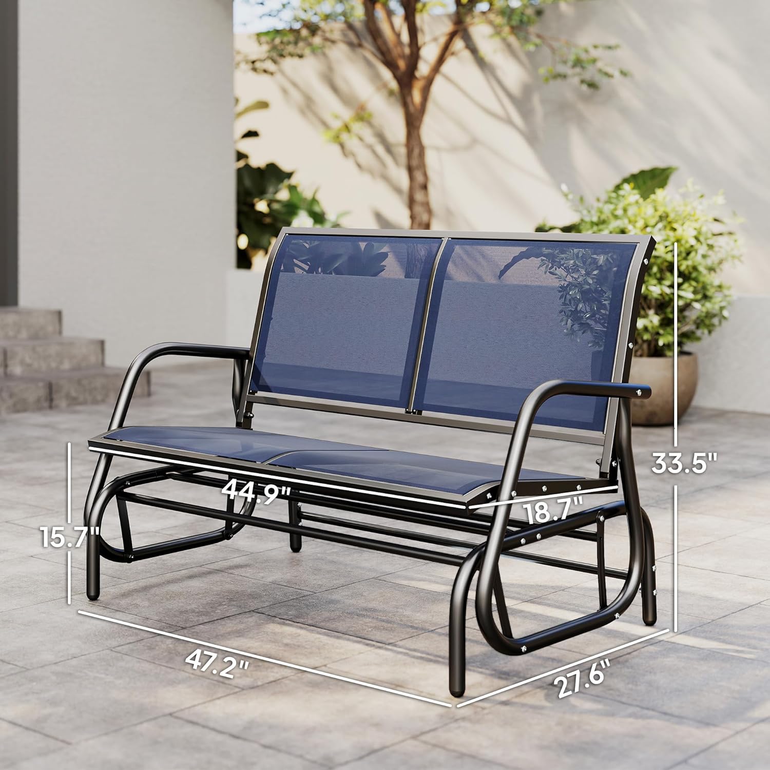 Outsunny 2-Person Outdoor Glider Bench, Patio Double Swing Rocking Chair Loveseat w/Powder Coated Steel Frame for Backyard Garden Porch, Dark Blue