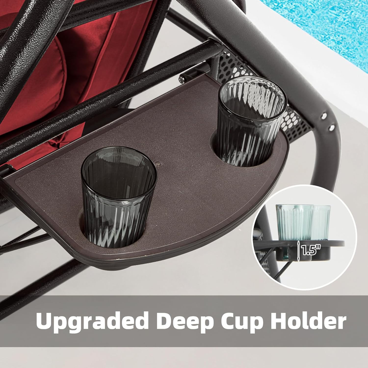 HOMREST 3 Seat Outdoor Porch Swing with Adjustable Canopy, Convertible Patio Swing Bed with Stand, Patio Glider Swing with Upgraded Cup Holder, Thicken Cushions ＆ Pillow for Backyard(Wine Red)