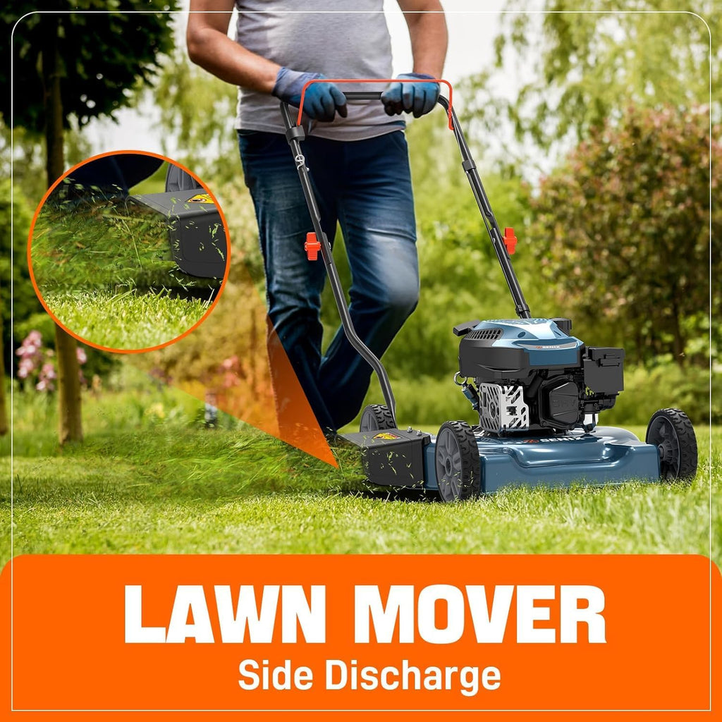SENIX 17-Inch 26.5 cc Gas Weed Wacker, 20-Inch 144 cc 4-Cycle Gas Lawn Mower, 26.5cc Gas Leaf Blower and 16' Corded Chainsaw Kit
