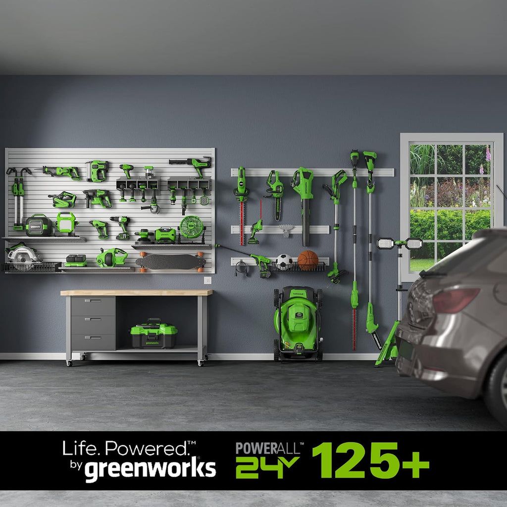Greenworks 48V (2 x 24V) 20' Brushless Cordless Push Lawn Mower + 24V Brushless Drill / Driver, (2) 4.0Ah USB Batteries (USB Hub) and Dual Port Rapid Charger Included