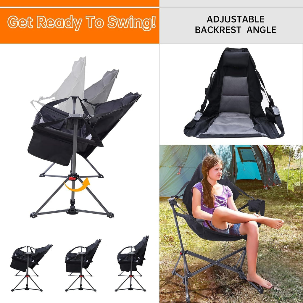 Hammock Chair, Camping Rocking Chairs, Swing Hammock Chair, Adjustable Back, Portable, with Cup Holder, Pillow, and Carry Bag for Camping, Outdoor, Patio (2)