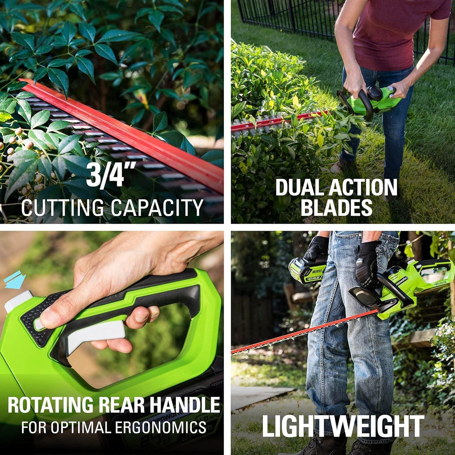Greenworks 40V 20' Mower,Axial Leaf Blower,12' String Trimmer,Chainsaw,Hedge trimmer with Batteries and Chargers