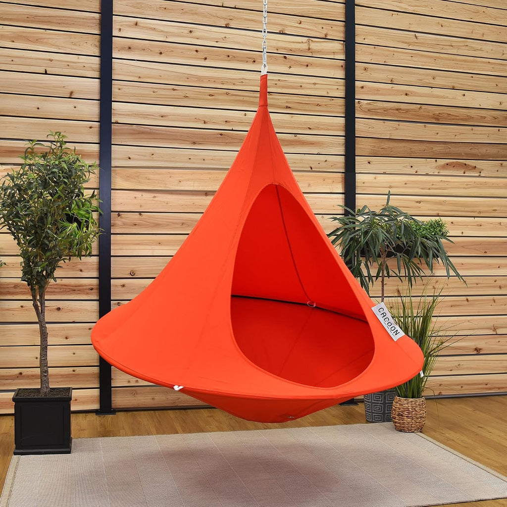 Single Cacoon Hanging Chair – Cozy Indoor/Outdoor Hammock with Polyester Canvas, 440 lb Capacity, Includes 18ft Rope & Carabiner (Bonfire Red)
