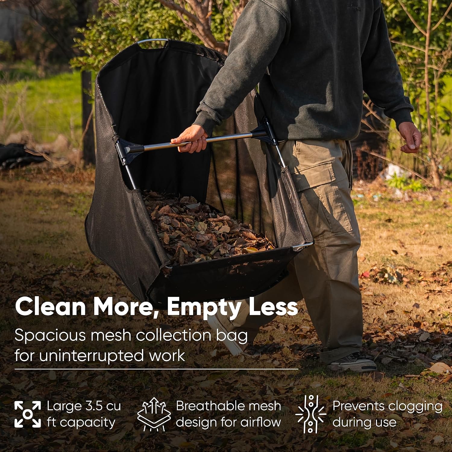 Dapper Supply 22-Inch Push Lawn Sweeper, Grass, Lawn and Leaf Cleanup Collector with Large 3.5 cu. ft. Hopper Bag, Durable Wheels, and Dual Spinning Brushes, Grey