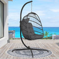 FINCATI Patio Swing Egg Chair with Stand,350lbs Egg Hanging Chair with Stand, Hammock Egg Chairs with Cushion for Outdoor Bedroom Balcony Dark Grey