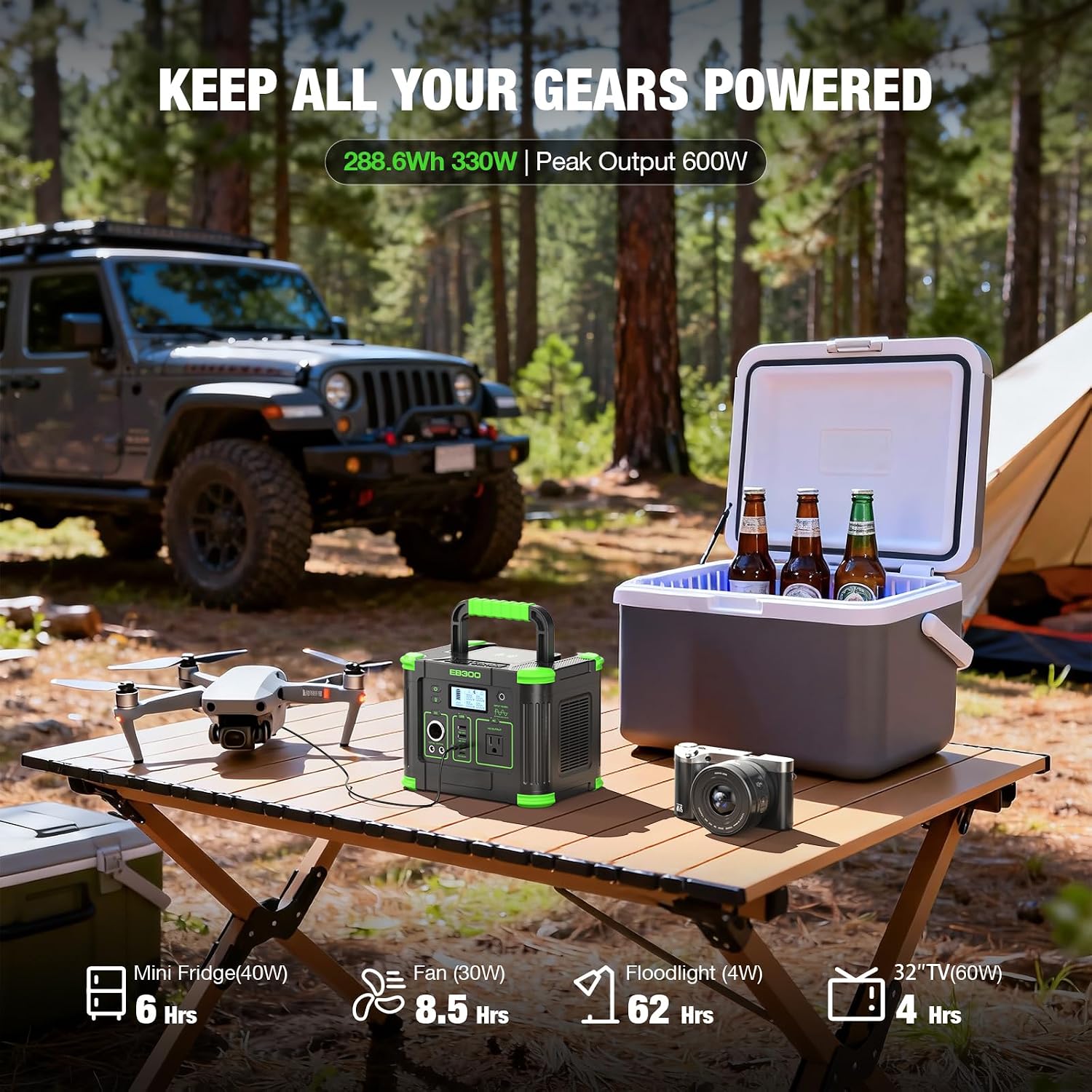 Portable Power Station 330W, 288.6Wh Solar Generator with 60W USB-C PD Output, 110V Pure Sine Wave AC Outlet, 5W Wireless Charging, 330W Backup Lithium Battery for Outdoor Camping Travel Hunting Home