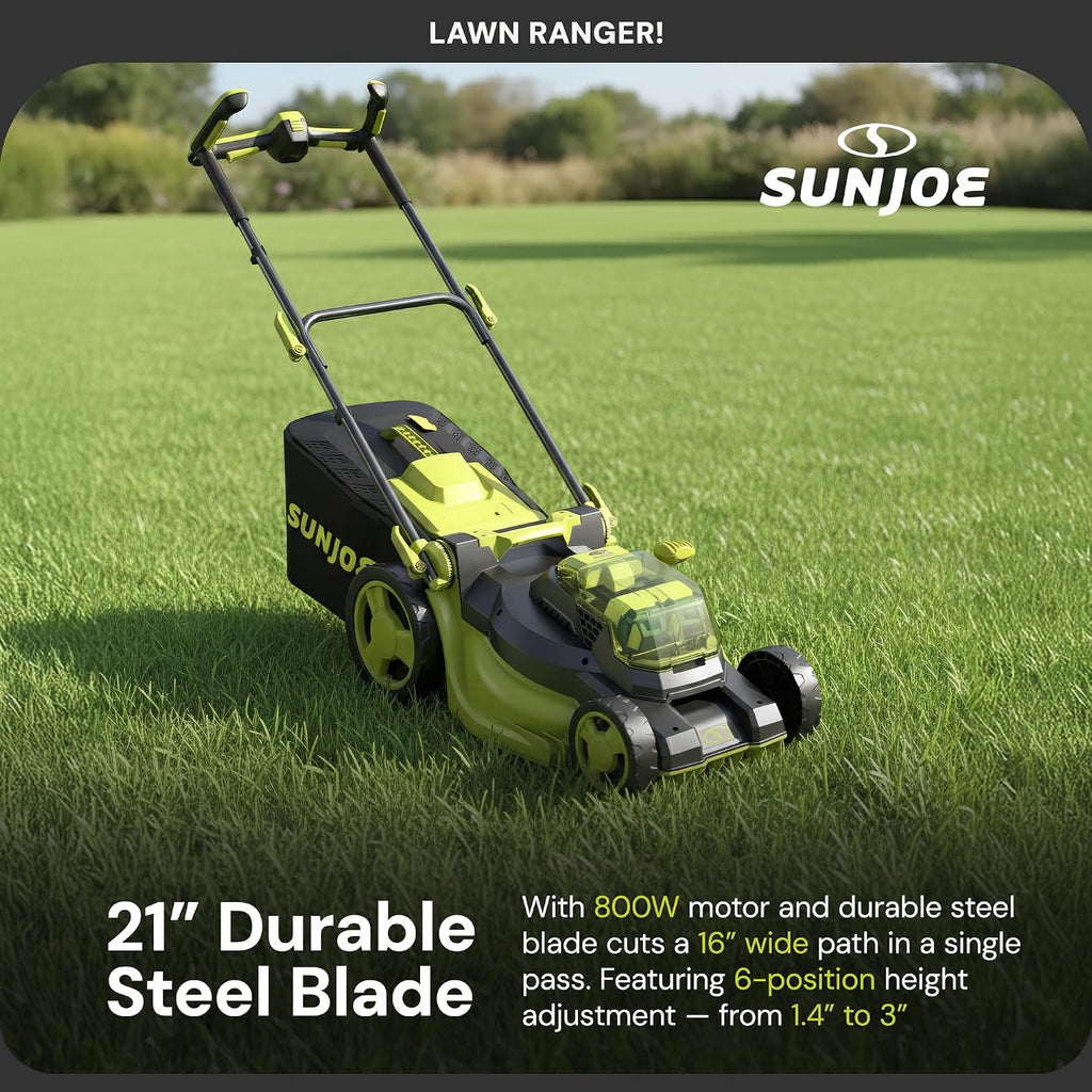 Sun Joe 24V-X2-16LM 48-Volt IONMAX Cordless Brushless Lawn Mower Kit, W/ 4.0-Ah Battery + Dual Port Charger & 12-Gallon Collection Bag, 16-Inch, Comfort Grip, One Touch 6-Position Height Adjustment