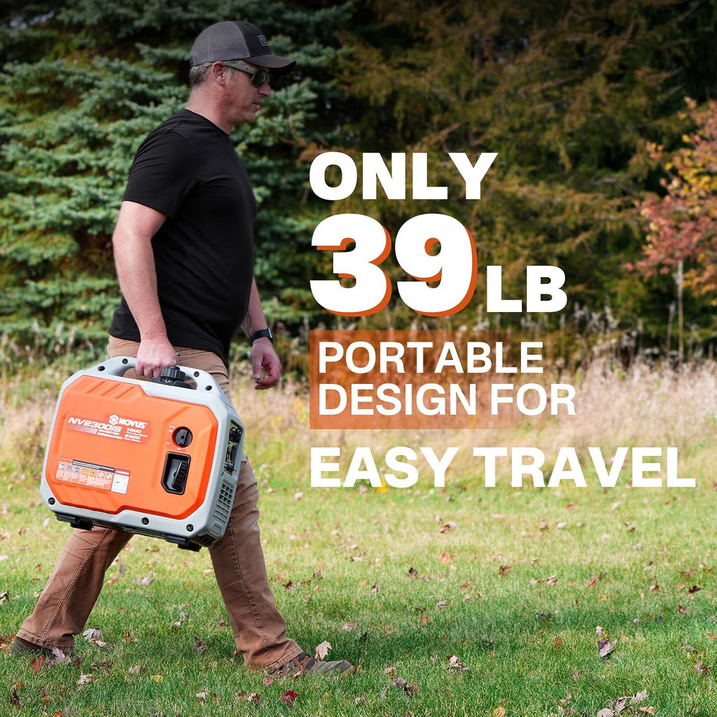 NOVUS 2300 Watts Portable Inverter Generator, Super Quiet Gas Generator, Stable Small Generators for Camping, Home and RV with Easy Start, Overload Protection, Clean Output, Co Sensor, Parallel Ready