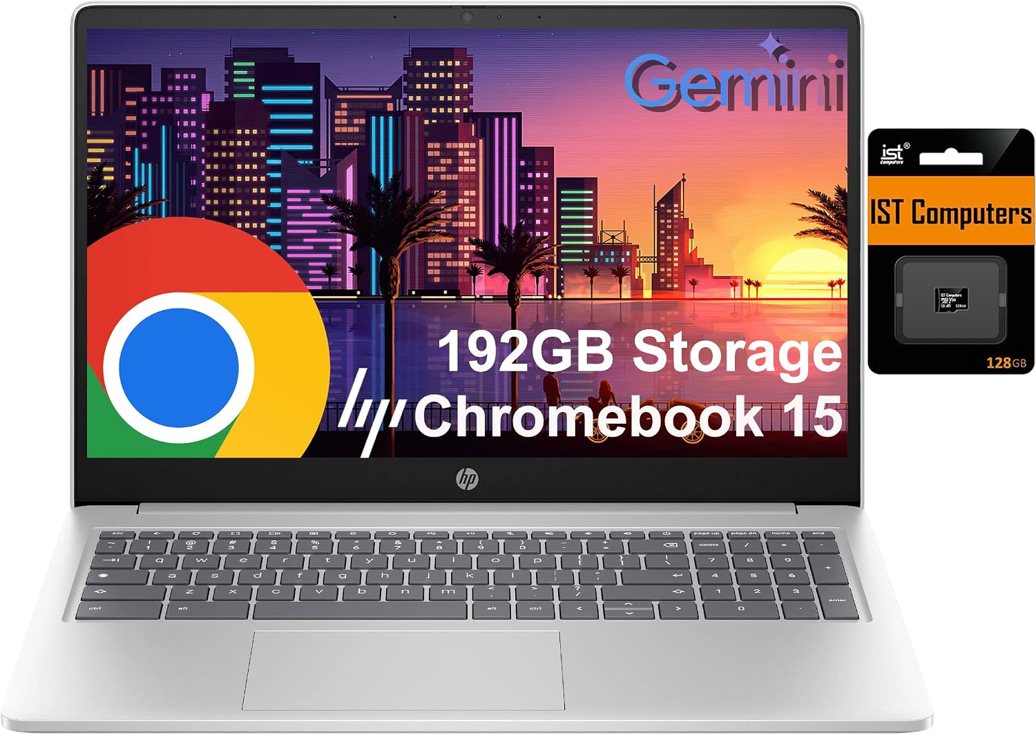 HP Chromebook 15 Laptop ( 15.6' Anti-Glare, Intel N200, 8GB DDR5 RAM, 192GB Storage (64GB eMMC + 128GB SD), 4-Core(> i3-1115G4), Numeric KB) Home & Student, Wi-Fi, Webcam w/Shutter, Chrome OS, Silver