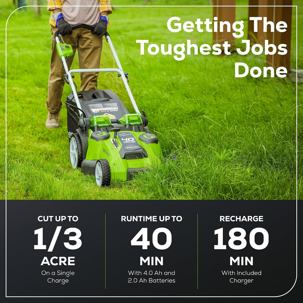 Greenworks 40V 20' Twin Blade Mower, 4.0Ah + 2.0Ah Battery