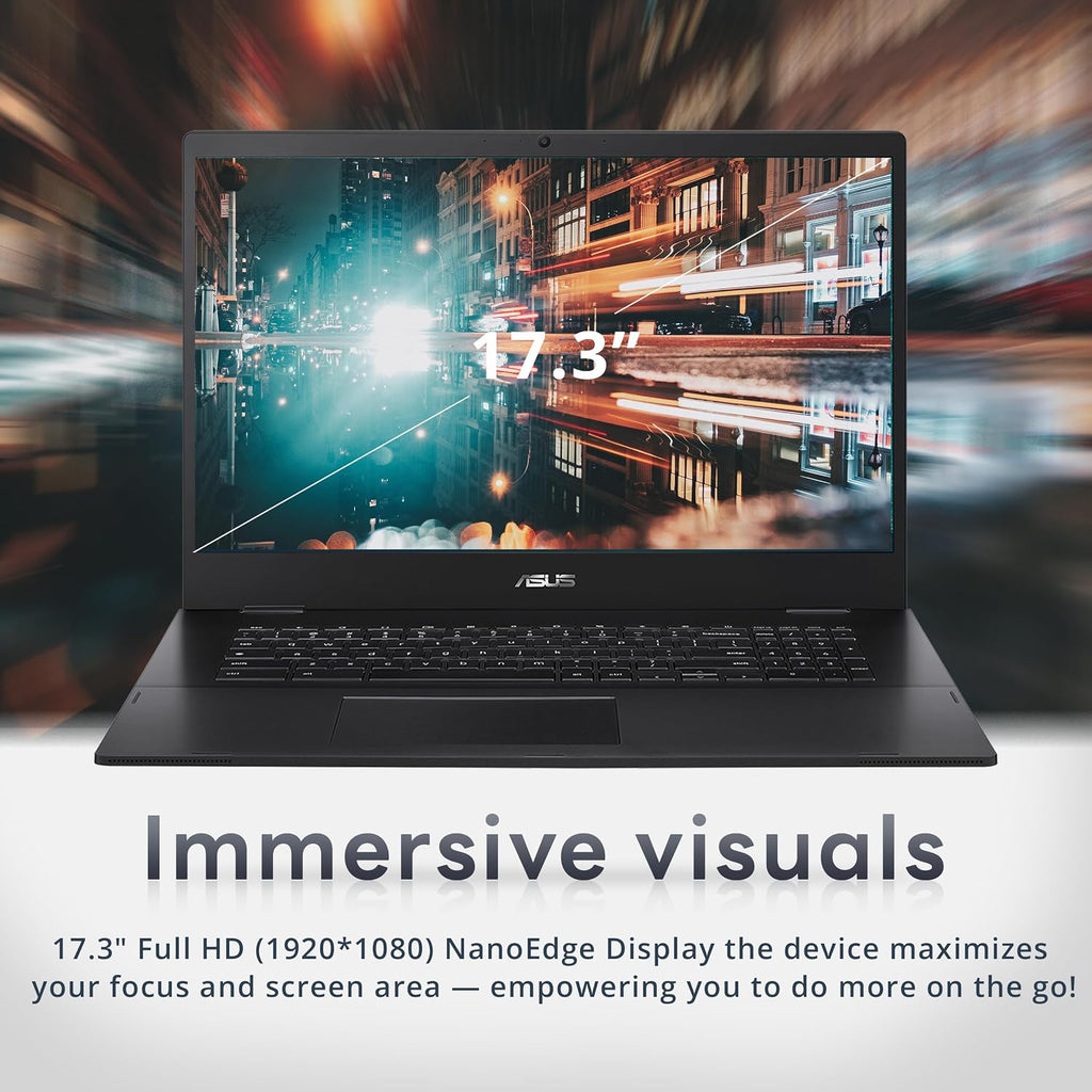 ASUS Chromebook CX1700 17.3' FHD Laptop, Intel Celeron N4500 Processor, 4GB RAM, 128GB eMMC, Intel UHD Graphics, 720P Webcam, Wi-Fi 6, Bluetooth, Chrome OS, Gray (Renewed)