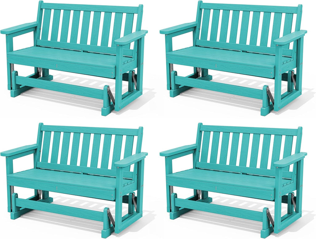 SERWALL Outdoor Glider Bench Set of 4, HDPE Weather-Resistant Swinging Bench for Backyard Garden Porch, Aruba