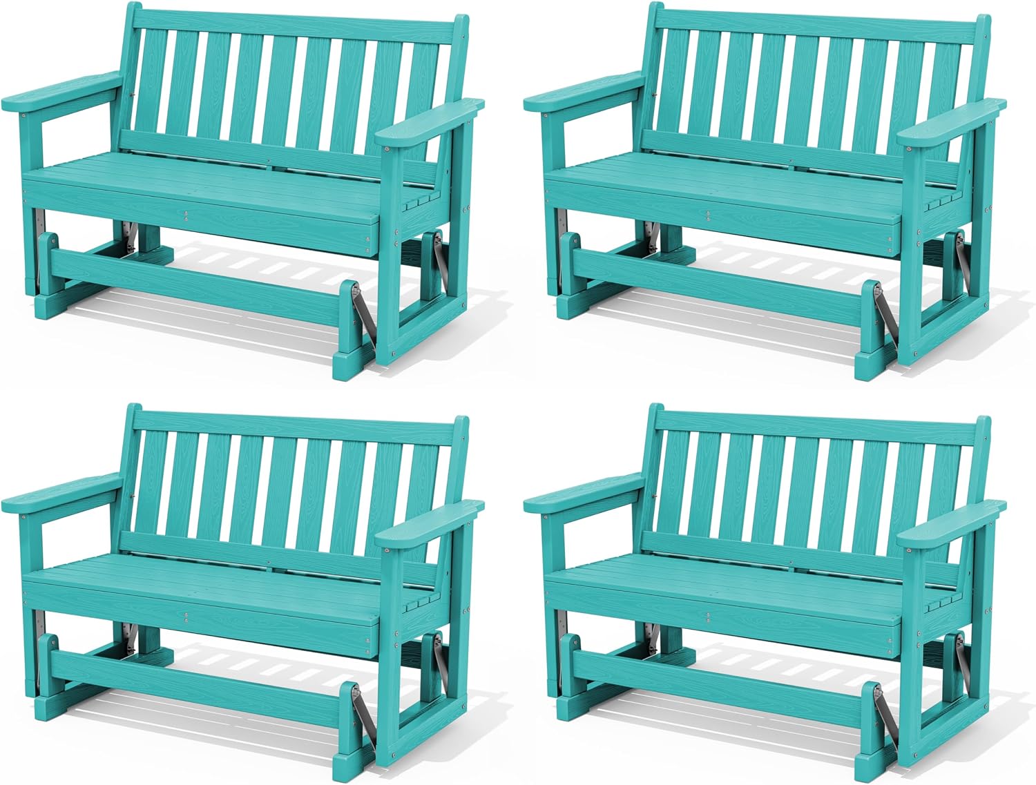SERWALL Outdoor Glider Bench Set of 4, HDPE Weather-Resistant Swinging Bench for Backyard Garden Porch, Aruba