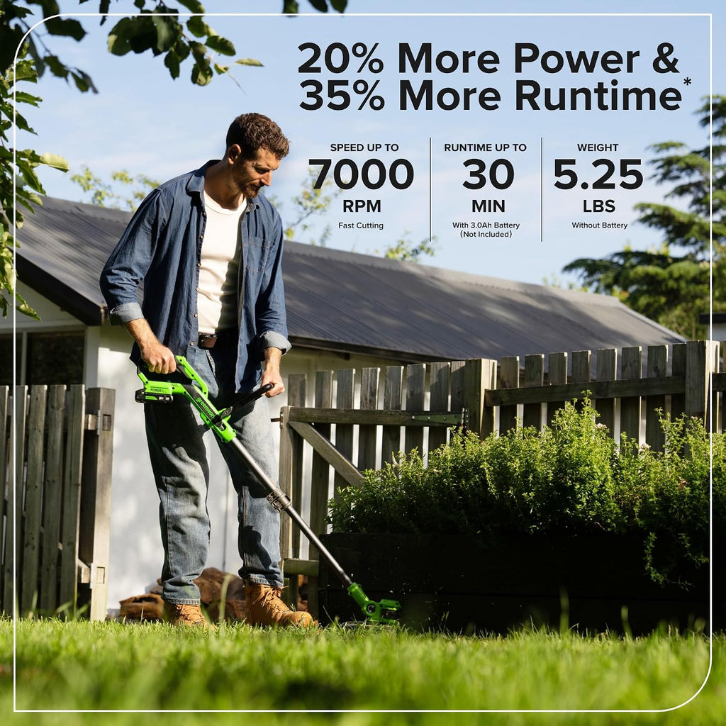 Greenworks 24V 12' Brushless String Trimmer, 2-in-1 Trimmer/Edger, Adjustable Shaft, 10 Plastic Blades, Lightweight 5.25lbs, 3-Year Warranty, Battery and Charger Not Included