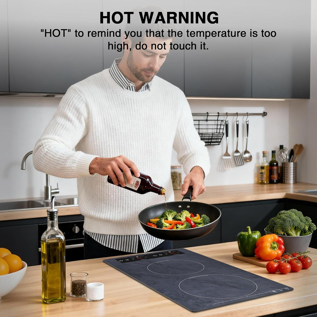 Double Induction Cooktop Portable Electric Cooktop 12 Inch, 110V Induction Burner Hot Plate with Safety Lock, Auto Shutoff Timer Setting, 9 Heating Level and Overheating Protection