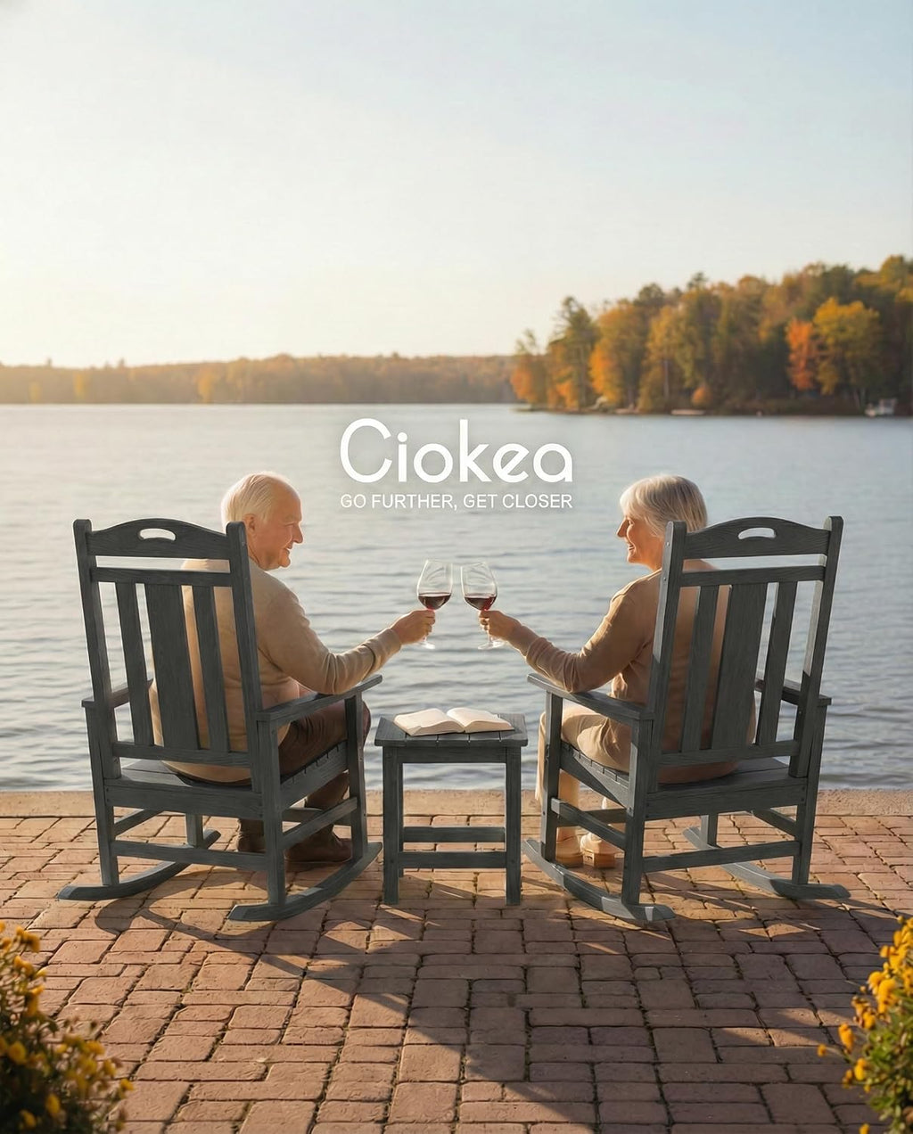 Ciokea Oversized Outdoor Rocking Chairs Set of 2, 380lbs Heavy-Duty Large Patio Rocker, High Back Cozy Porch Chairs, Weather Resistant Patio Rocking Chairs for Outside, Fire Pit, Deck, Dark Grey