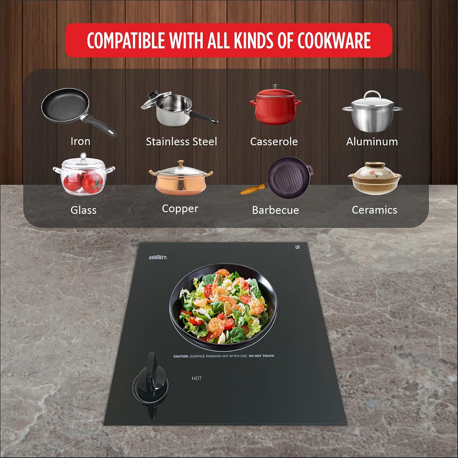 Summit 12' Single Burner Electric Cooktop. 115 Volt Radiant Cooktop, ADA Compliant, Black- CR1115