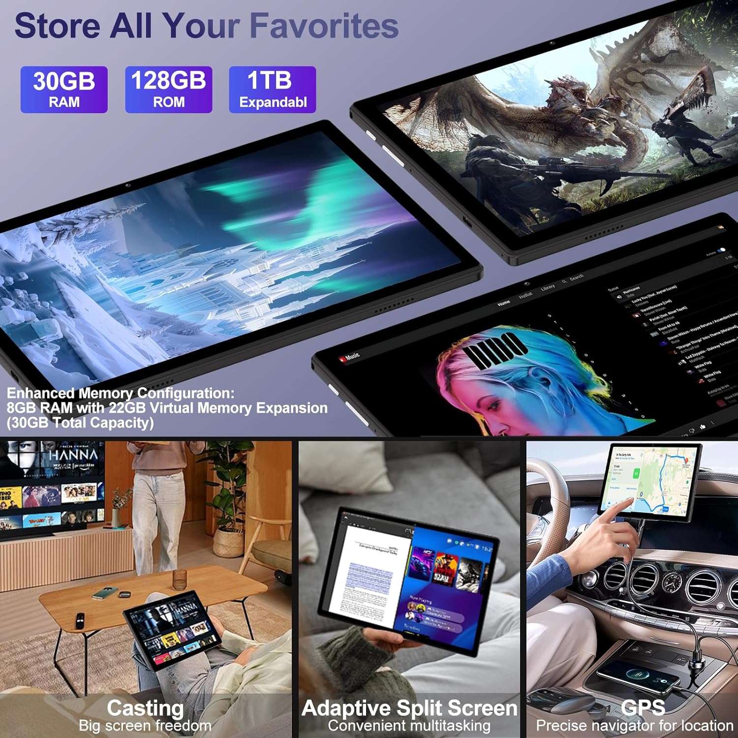 2026 Android 15 Tablet with Keyboard | Gemini AI, 30GB+128GB Octa-Core Electronics Tablets w/ 10 Inch IPS HD Display, 8000mAh, 5G WiFi, 1TB Expand, Mouse+Case, BT 5.0, Widevine L1, Metal Body -Black